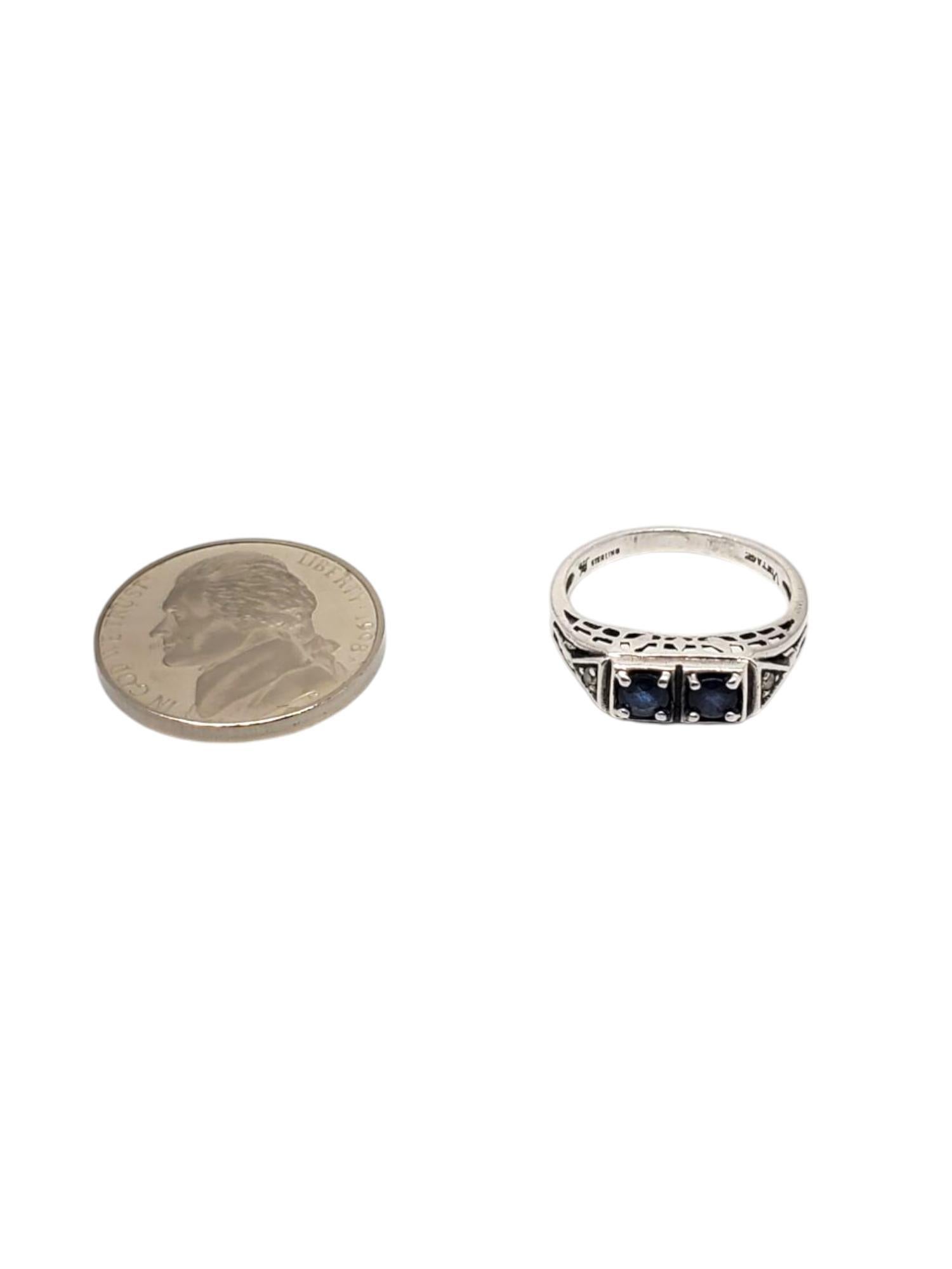 Women's Heirloom 73 Sterling Silver Art Deco Sapphire Ring Size 6 #20949 For Sale