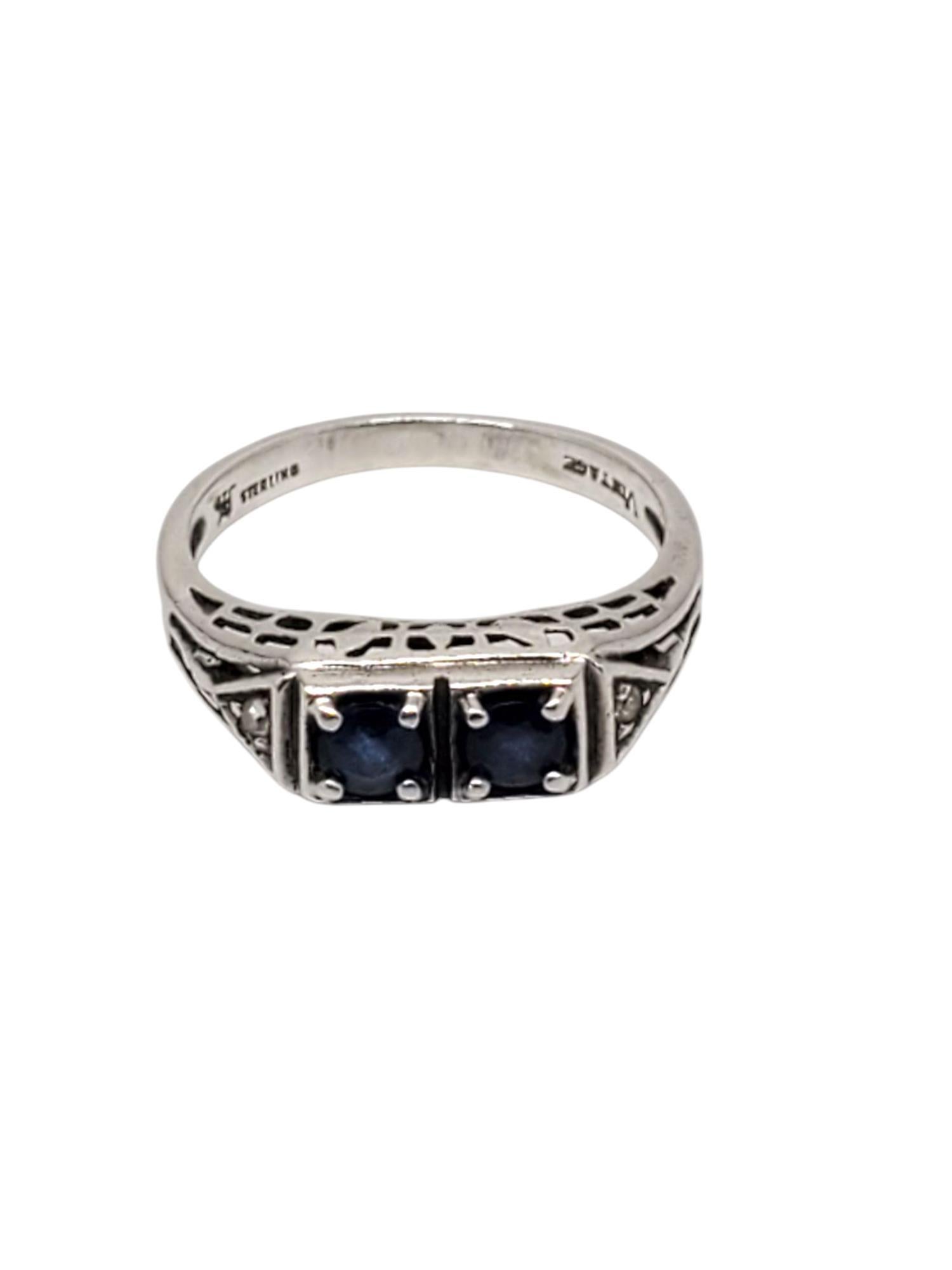 Heirloom 73 Sterling Silver Art Deco Sapphire Ring Size 6 #20949 For Sale
