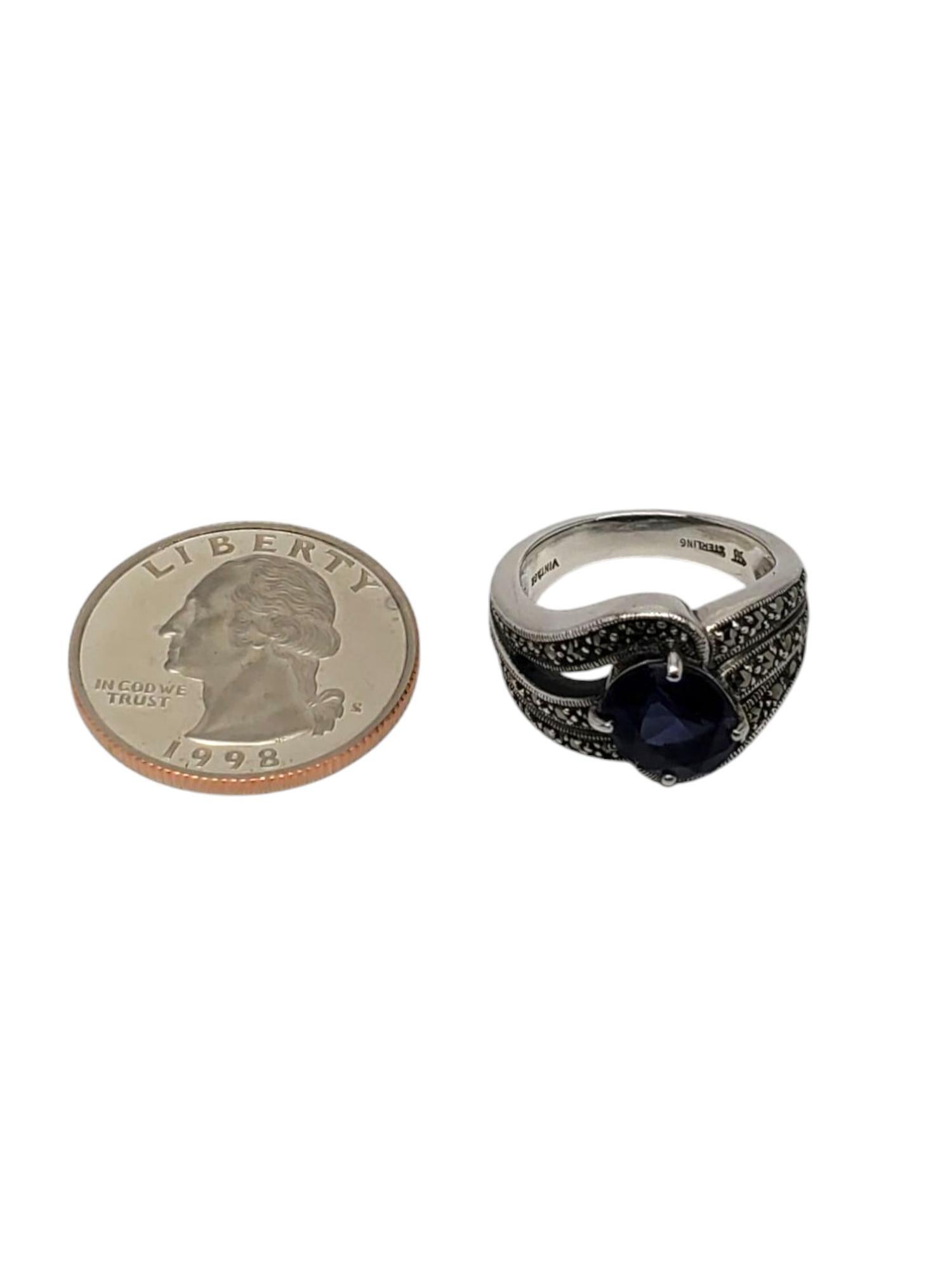Heirloom 73 Anello in argento sterling con pietra viola e marcasite misura 7 #20869 in vendita 2
