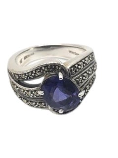 Heirloom 73 Sterling Silver Purple Stone & Marcasite Ring Size 7 #20869