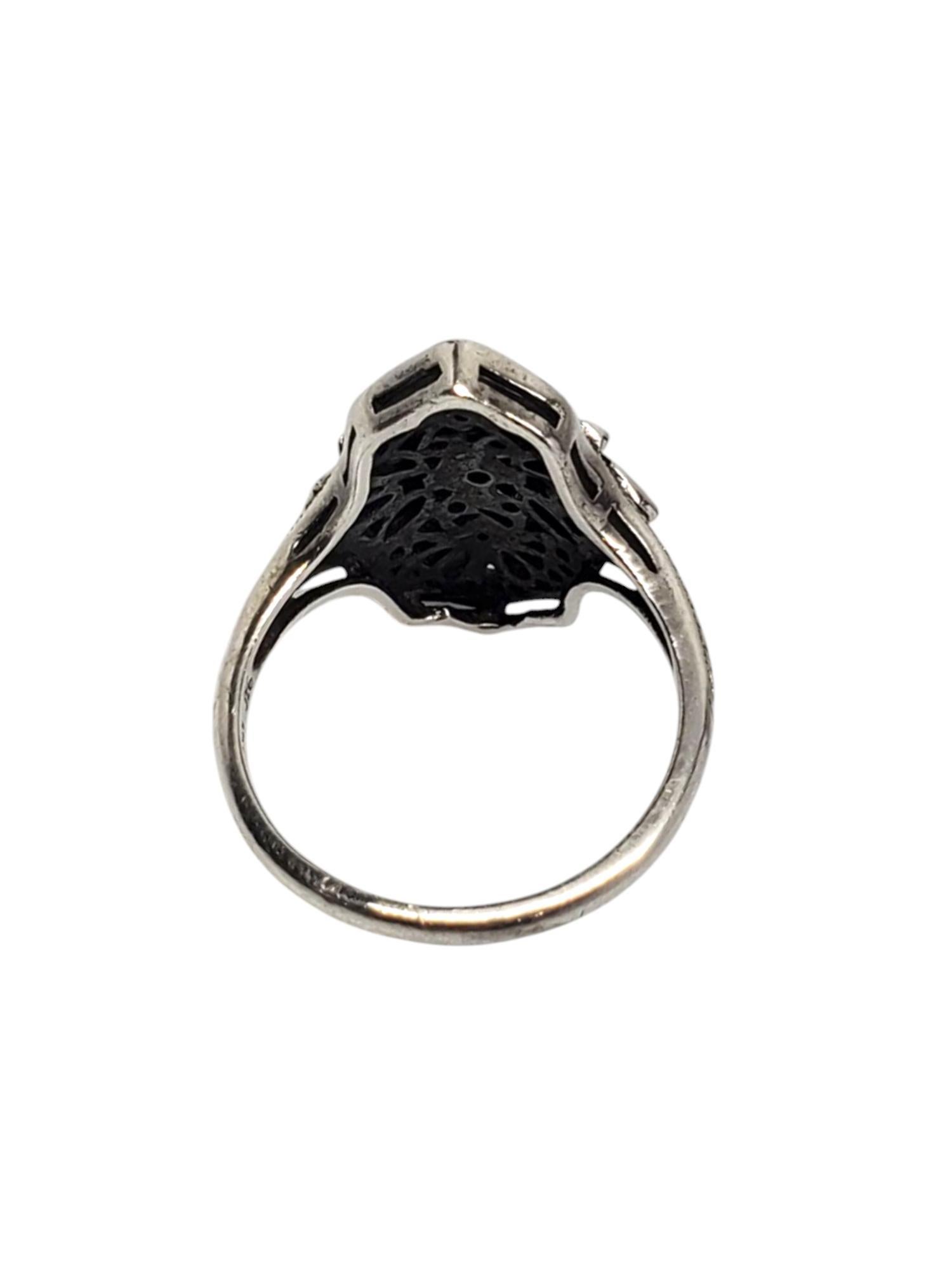 Marquise Cut Heirloom 73 Sterling Silver Sapphire & Diamond Filigree Ring Size 8 #20946 For Sale