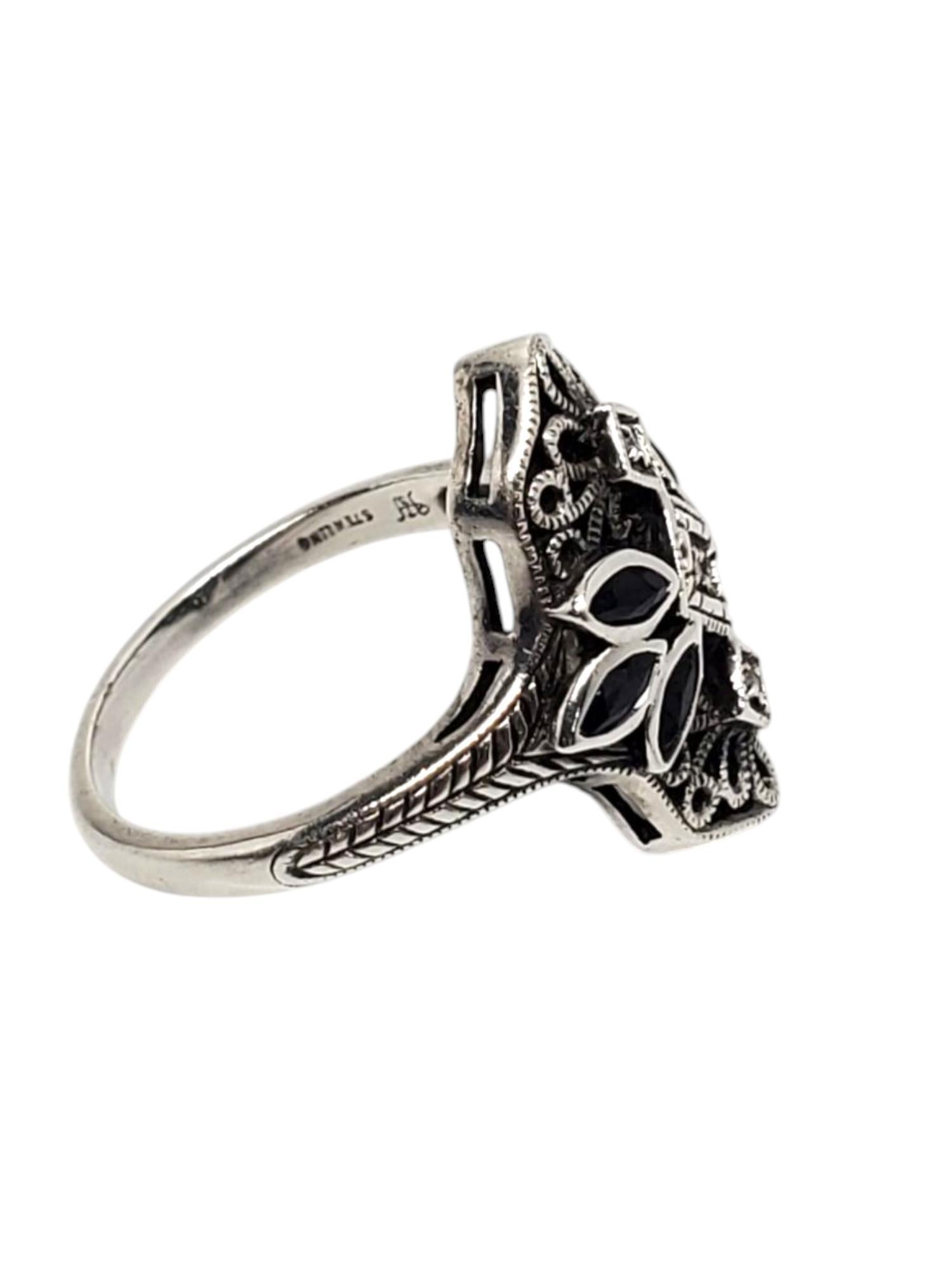 Heirloom 73 Sterling Silver Sapphire & Diamond Filigree Ring Size 8 #20946 In Good Condition For Sale In Washington Depot, CT