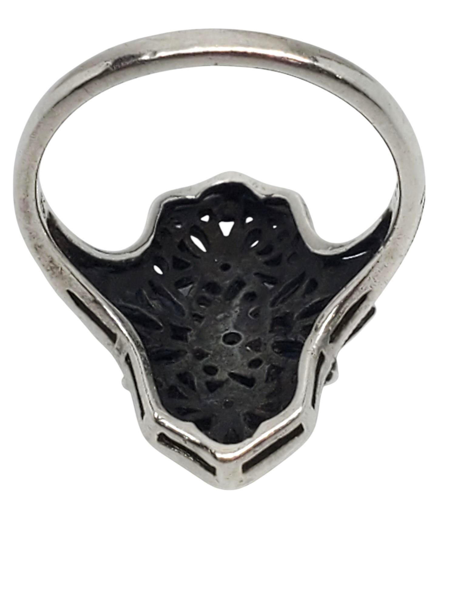 Women's Heirloom 73 Sterling Silver Sapphire & Diamond Filigree Ring Size 8 #20946 For Sale
