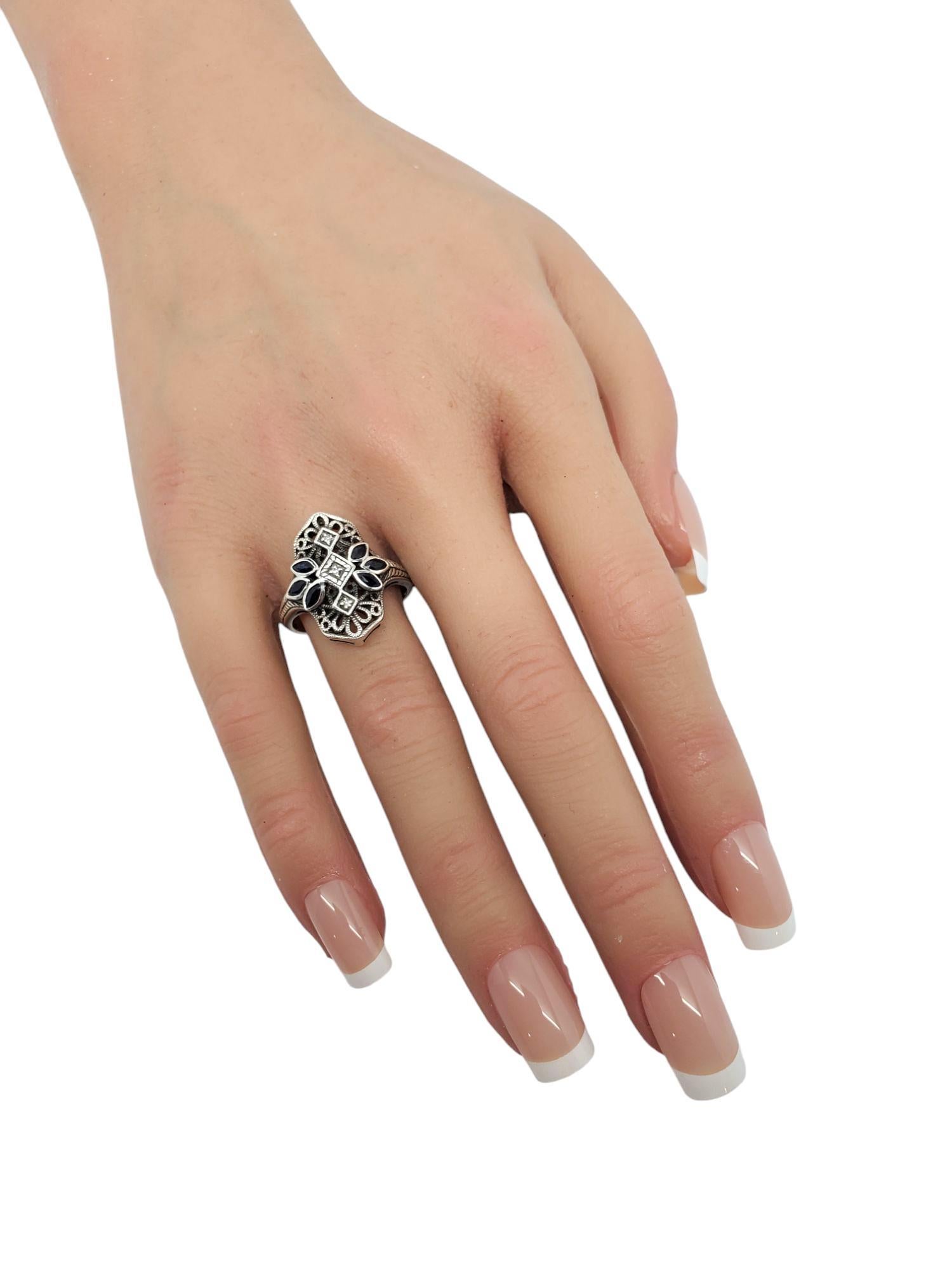 Heirloom 73 Sterling Silver Sapphire & Diamond Filigree Ring Size 8 #20946 For Sale 4