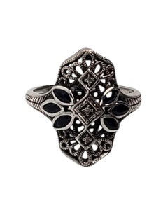Vintage Heirloom 73 Sterling Silver Sapphire & Diamond Filigree Ring Size 8 #20946