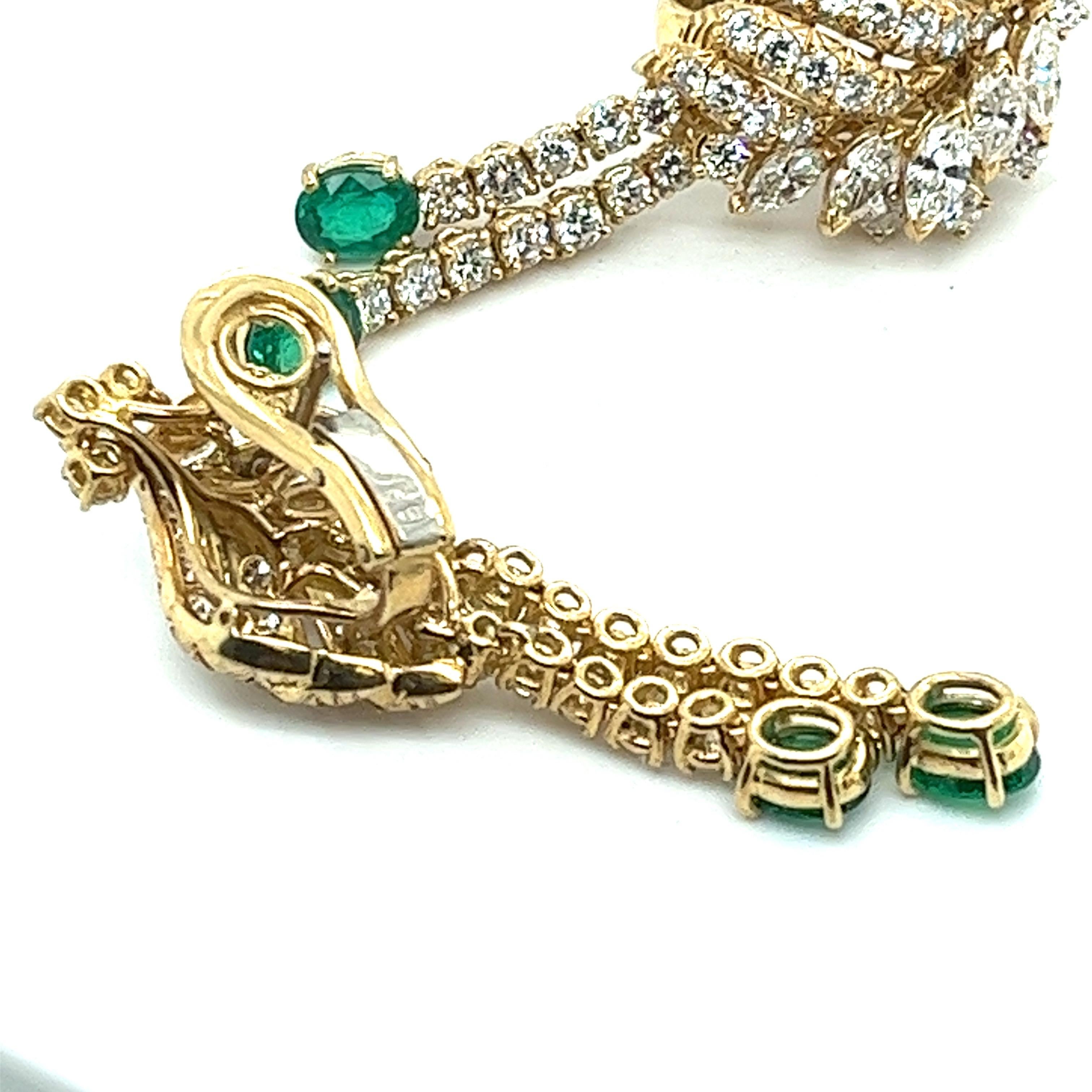 Heirloom 9.75 Carats Diamond Emerald Waterfall Earring, 18kt Italy, 1970's For Sale 1