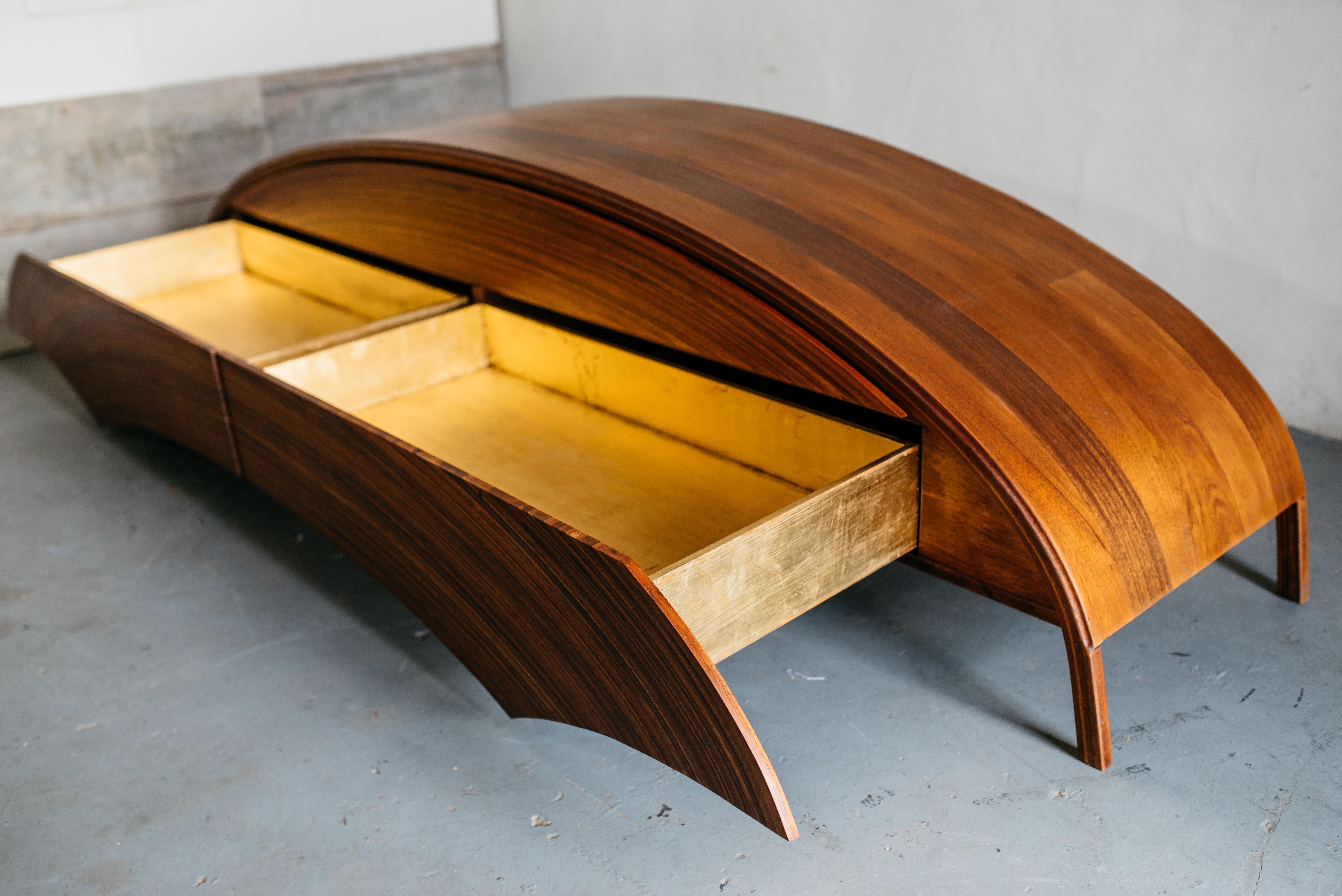 Designed and handcrafted with sustainable materials by Rafael Calvo, the Heirloom Dresser features a unique curved silhouette made of reclaimed, solid Mahogany and finished with a non-toxic plant-based oil to bring the grain to life. The Heirloom