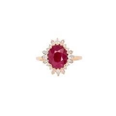 Heirloom Jewelry - 3.12cts Burma Ruby Ring w Natural Diamonds in 14K Solid Gold (Bague en or massif 14K avec rubis de Birmanie et diamants naturels)