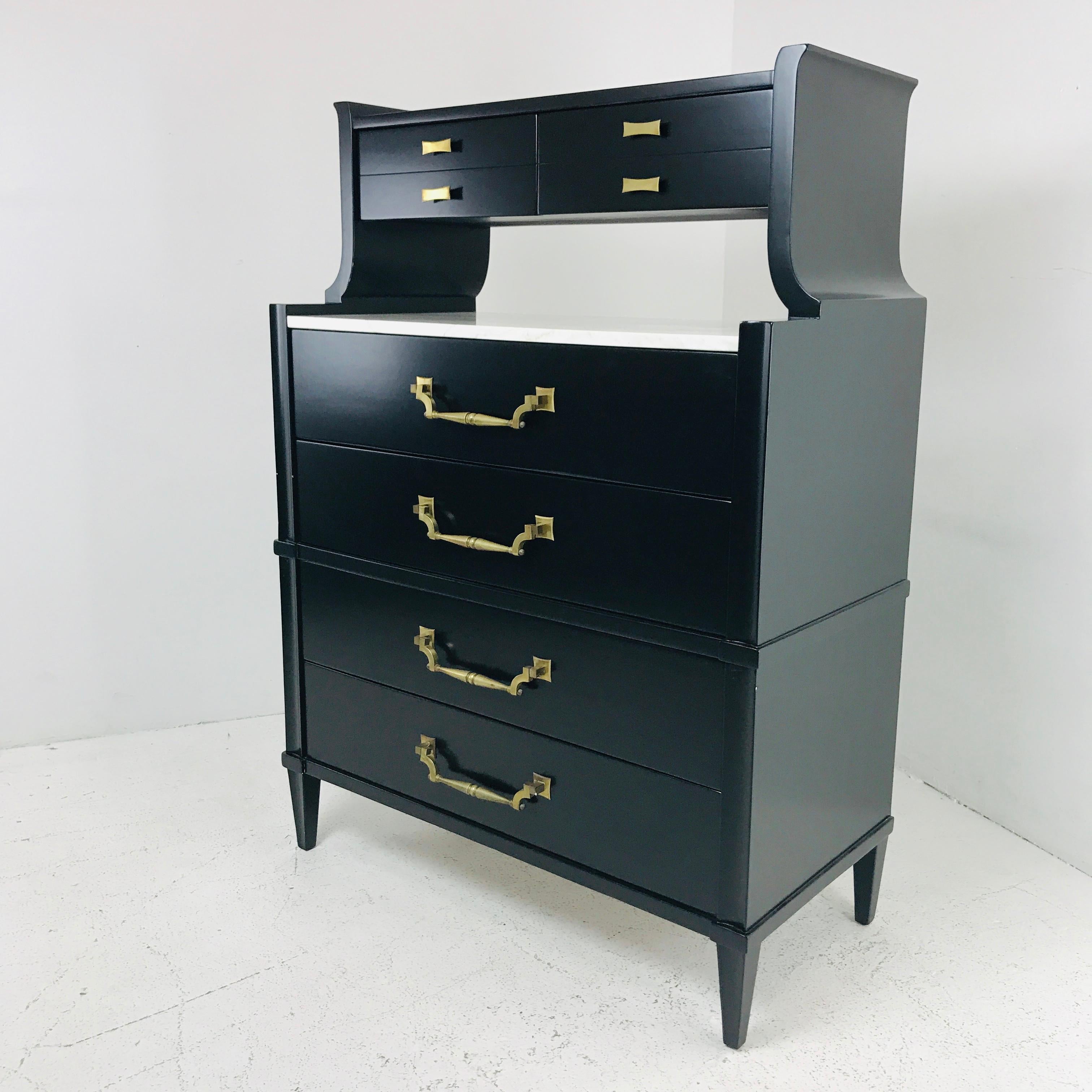 Mid-Century Modern Heirloom Quality Chest by Grosfeld House with Original Carrara Marble Insert