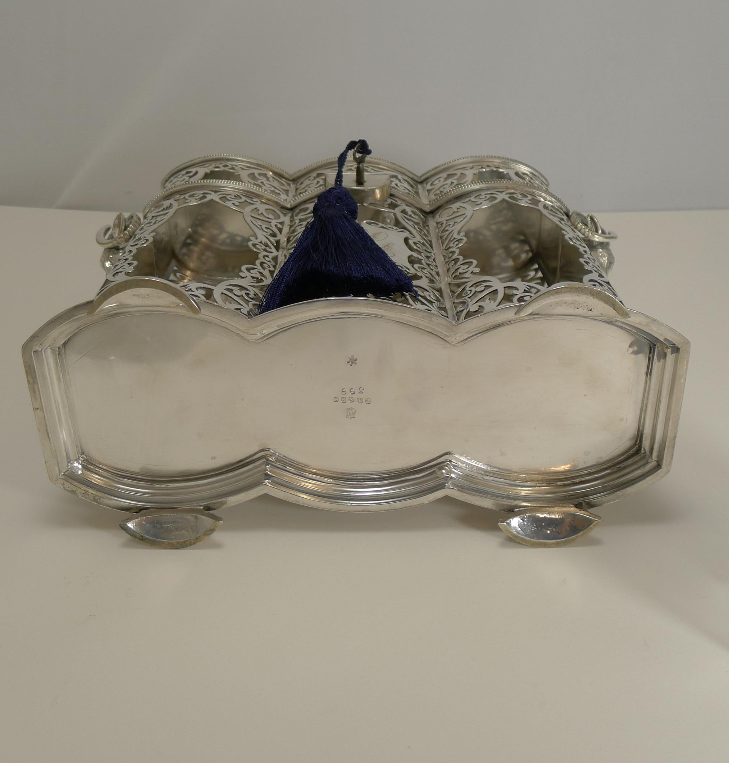 Heirloom Quality Three Bottle Decanter Box or Tantalus by Philip Ashberry For Sale 1