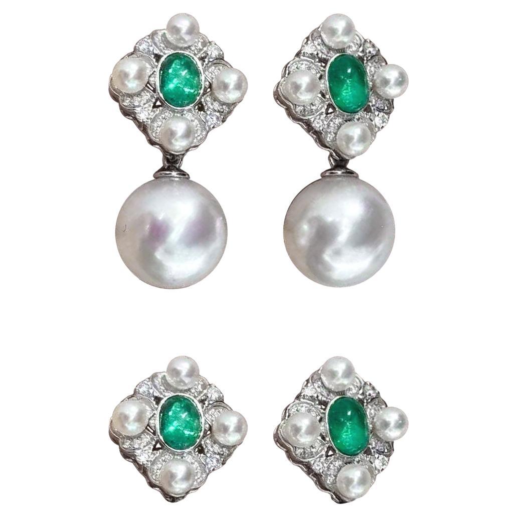 【Crown Radiance】Revival Aurora South Sea Pearl & Emerald Convertible Earrings