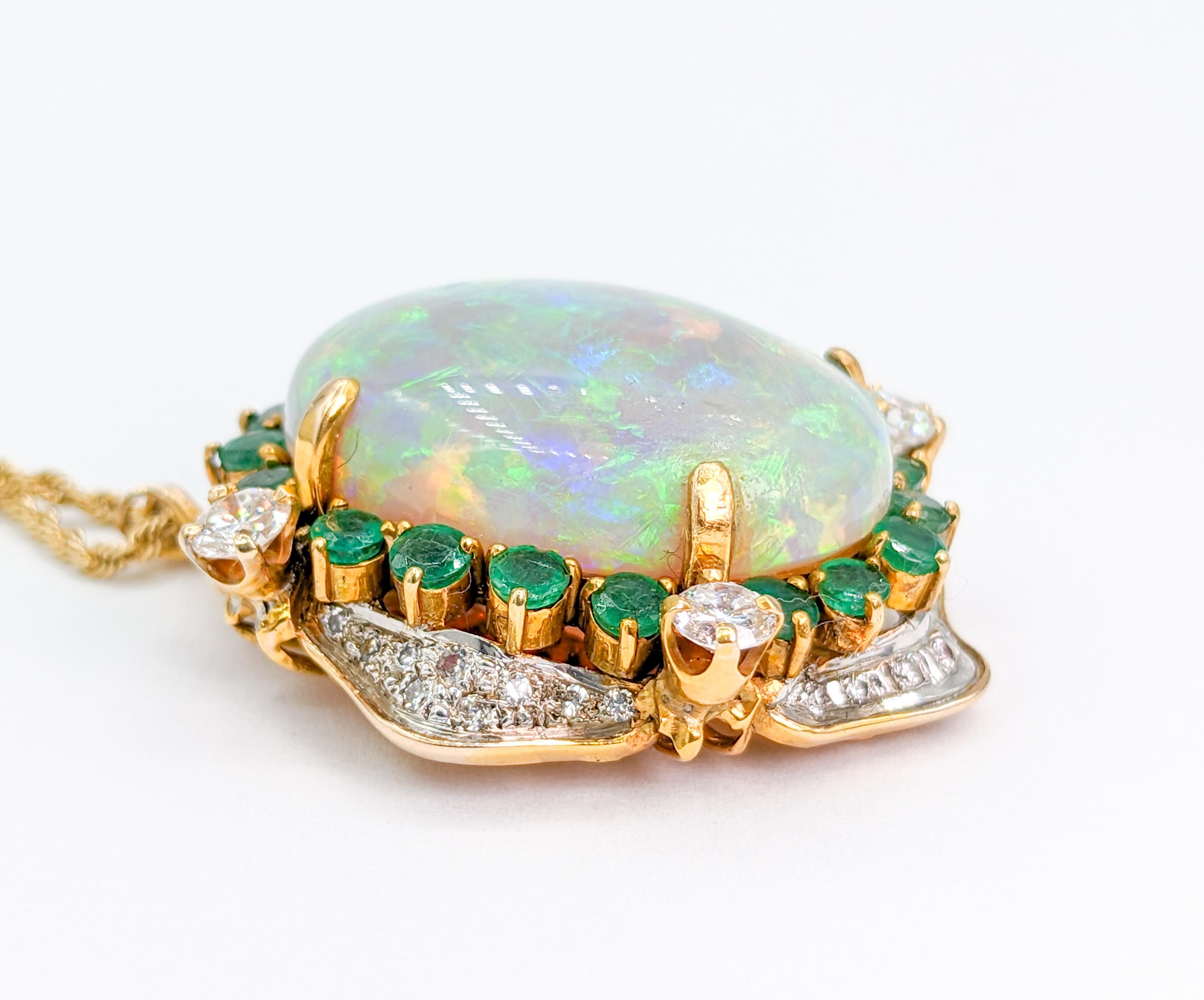 Heirloom Statement Opal, Diamond & Emerald Yellow Gold Pendant In Excellent Condition For Sale In Bloomington, MN