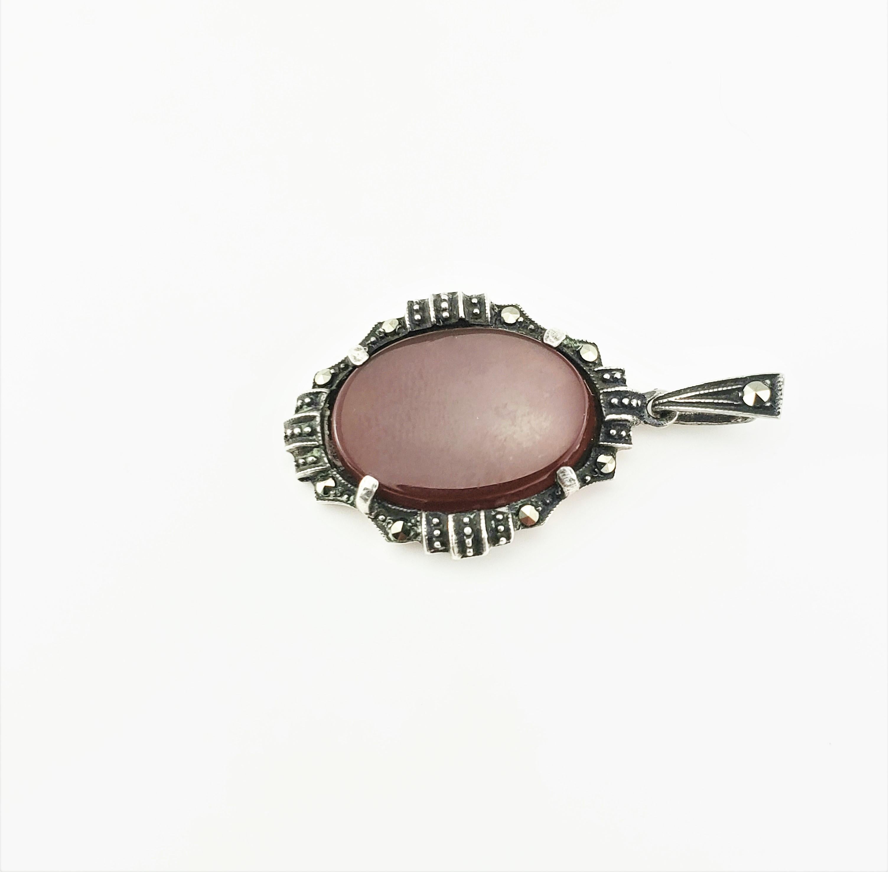 Mixed Cut Heirloom Sterling Silver Marcasite Carnelian Pendant For Sale