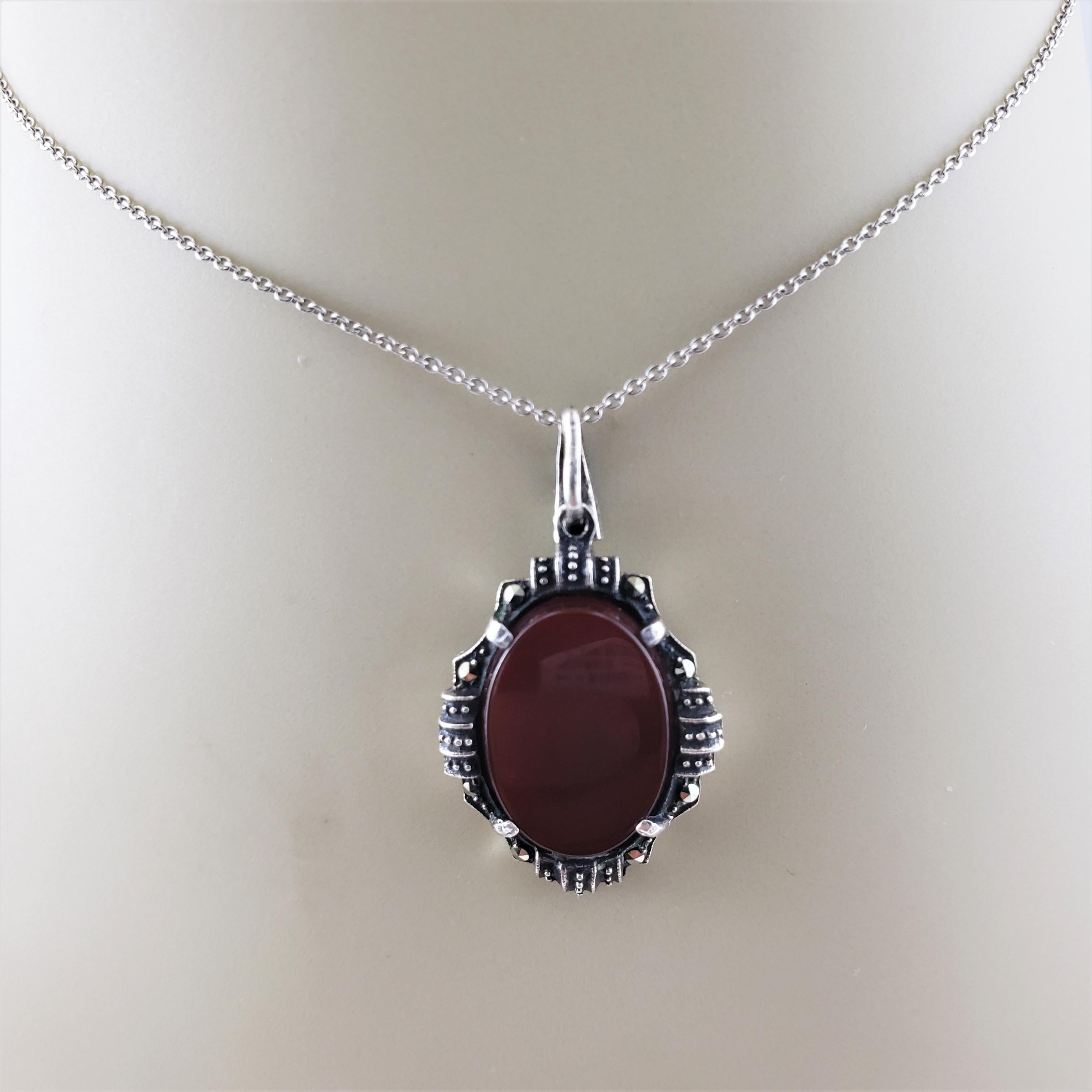 Heirloom Sterling Silver Marcasite Carnelian Pendant For Sale 3