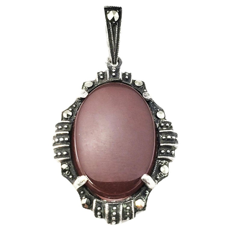Heirloom Sterling Silver Marcasite Carnelian Pendant For Sale at 1stDibs