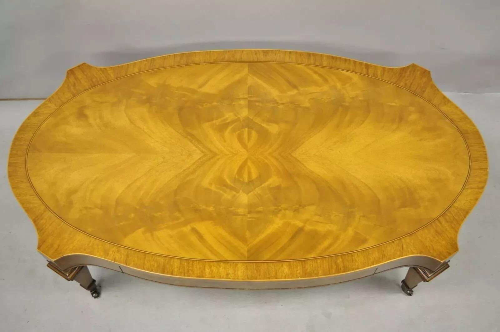Unknown Heirloom Weiman Regency Style Flamed Mahogany One Drawer Coffee Table on Casters For Sale