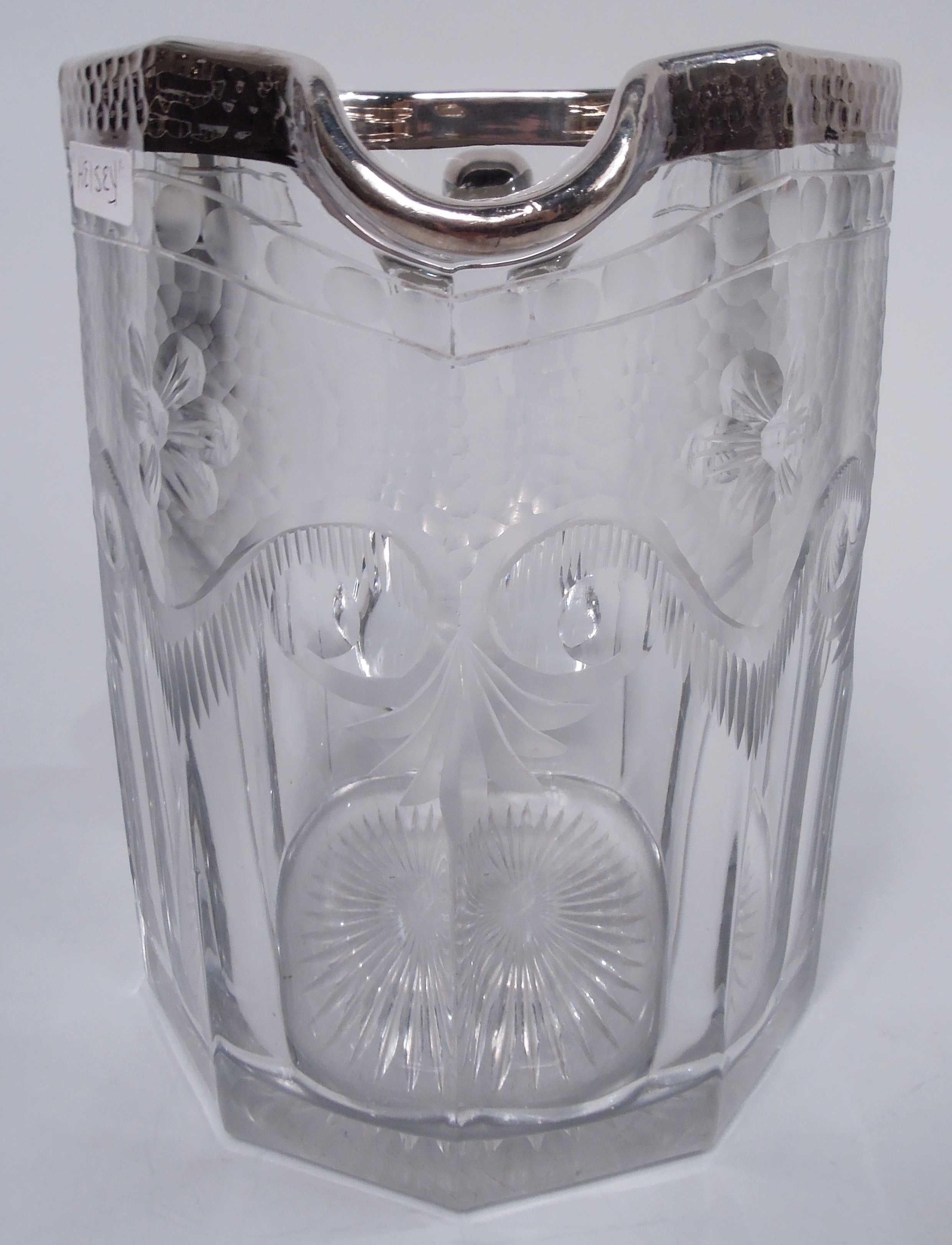 Etched Heisey American Edwardian Regency Glass & Silver Water Pitcher