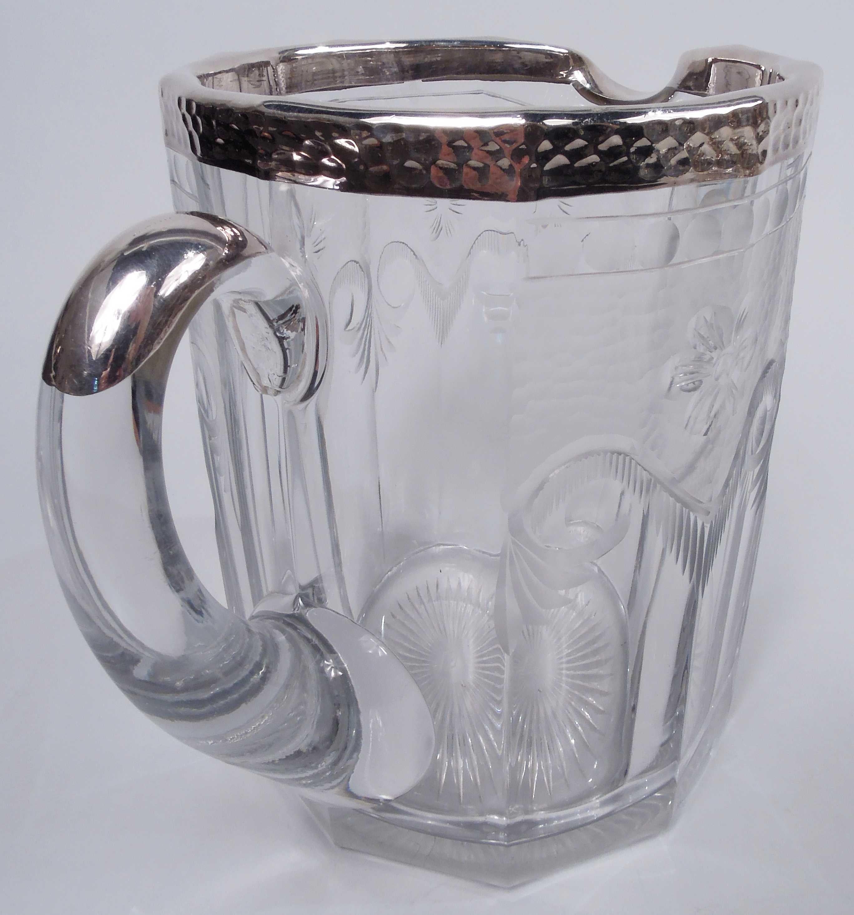 Amerikanischer Edwardianischer Regency-Wasserkrug aus Glas und Silber von Heisey (Radiert)