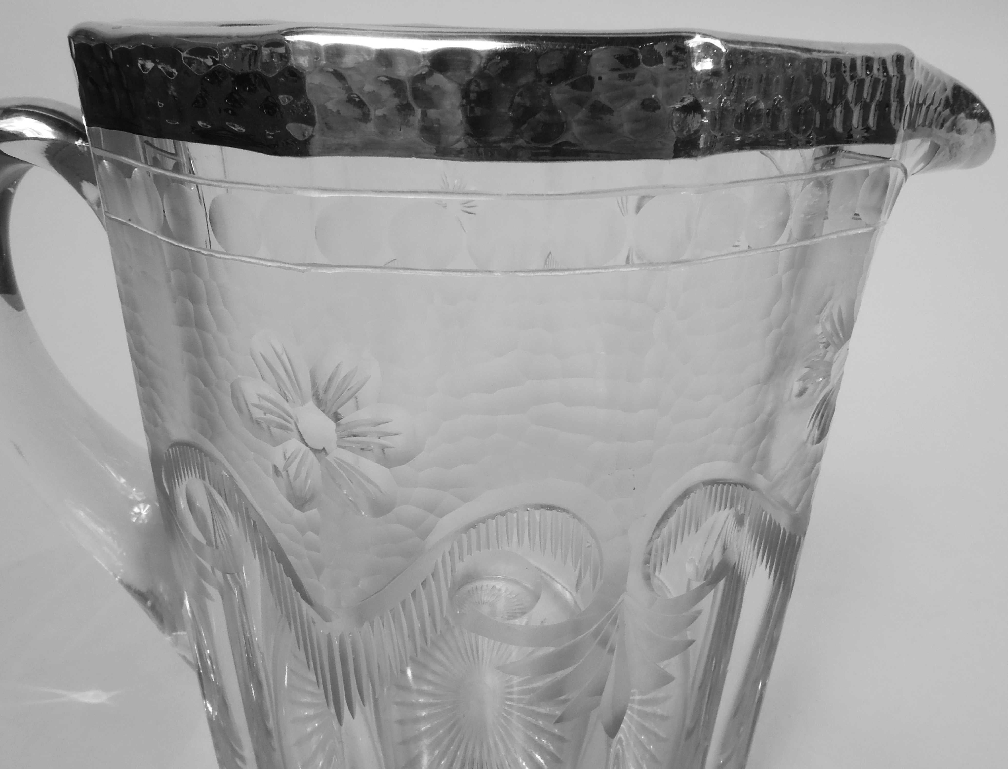 Buriné Pichet à eau en verre et argent Heisey American Edwardian Regency