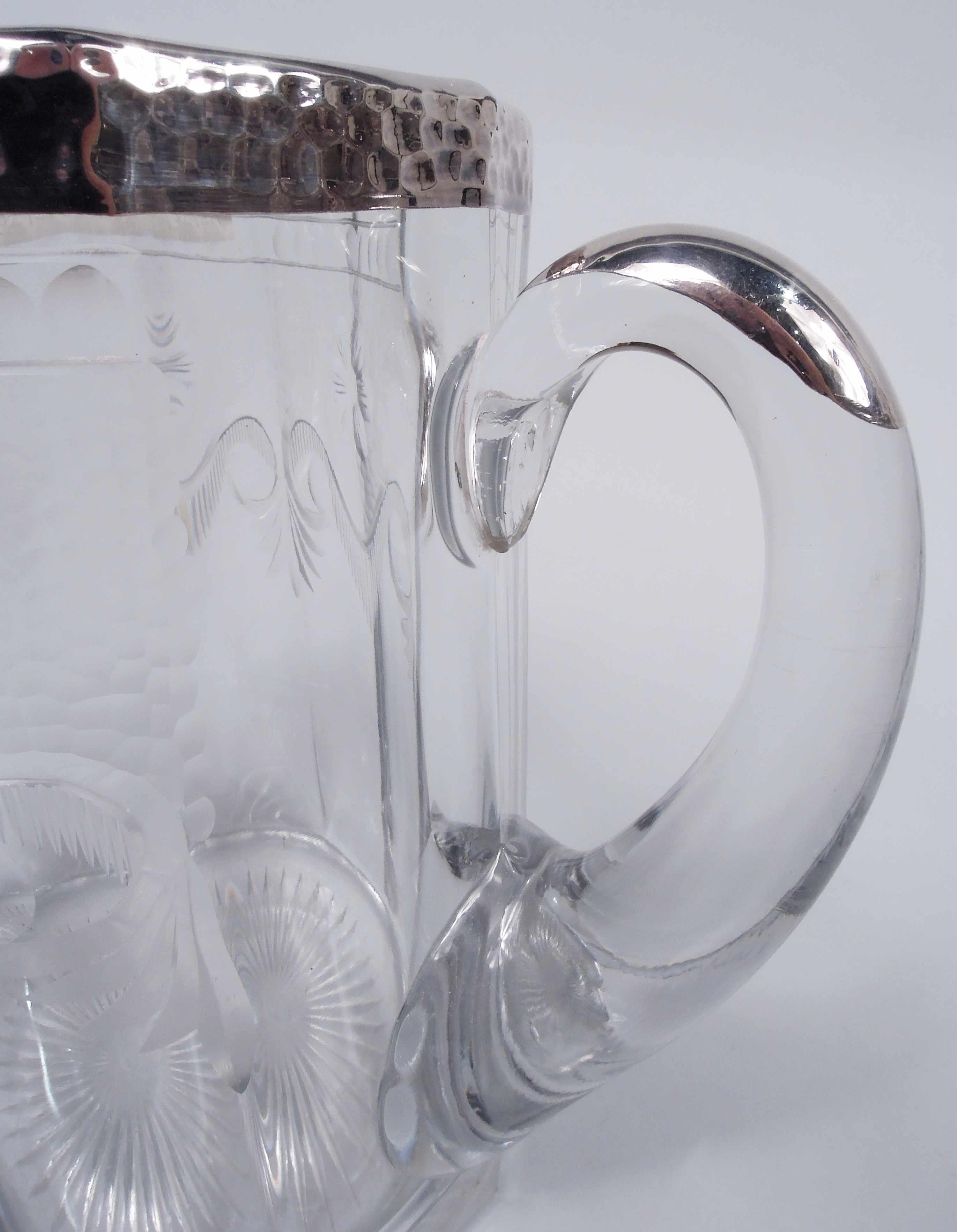 Sterling Silver Heisey American Edwardian Regency Glass & Silver Water Pitcher