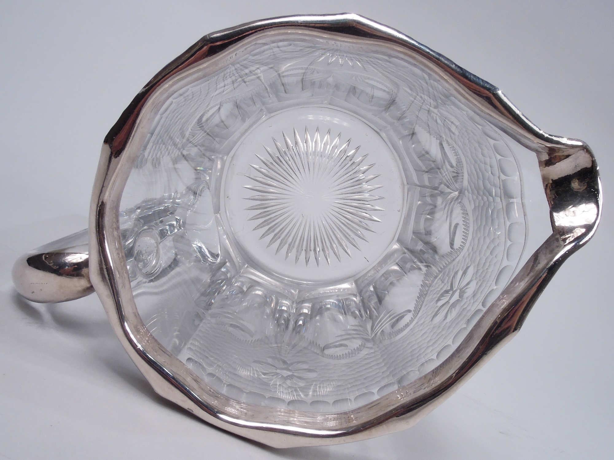 20ième siècle Pichet à eau en verre et argent Heisey American Edwardian Regency