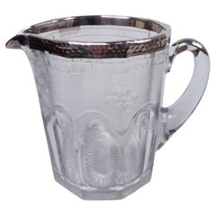 Antique Heisey American Edwardian Regency Glass & Silver Water Pitcher