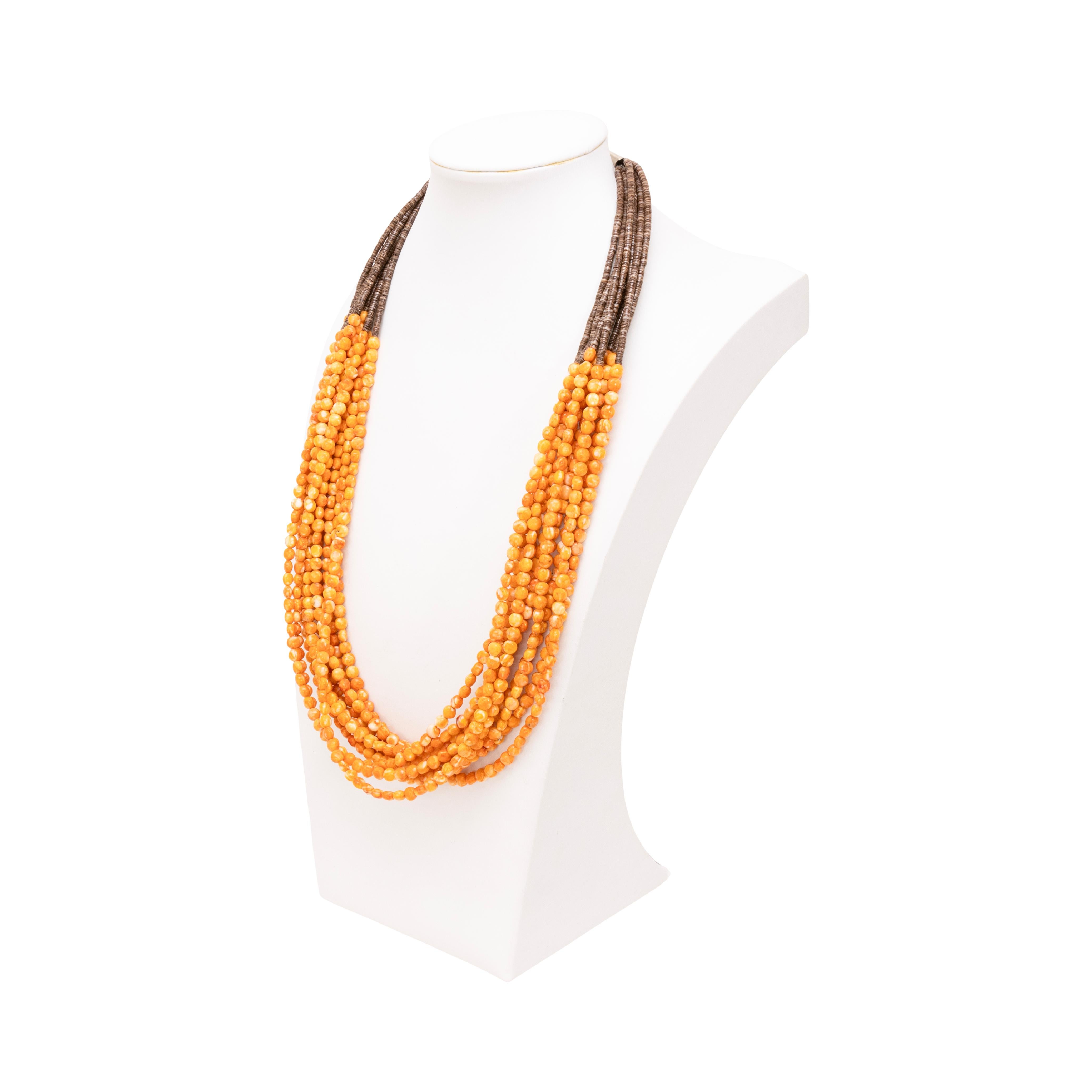 da uomo o donna Collana di perline a dieci fili di Heishi e ostriche spinose in vendita