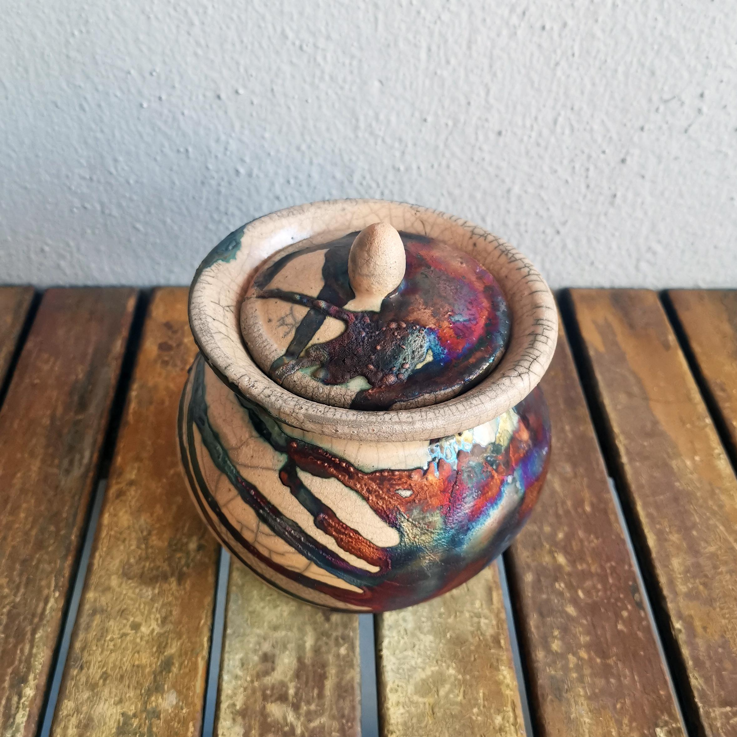 Modern Heiwa Ceramic Urn - Half Copper Matte - Ceramic Raku Pottery For Sale