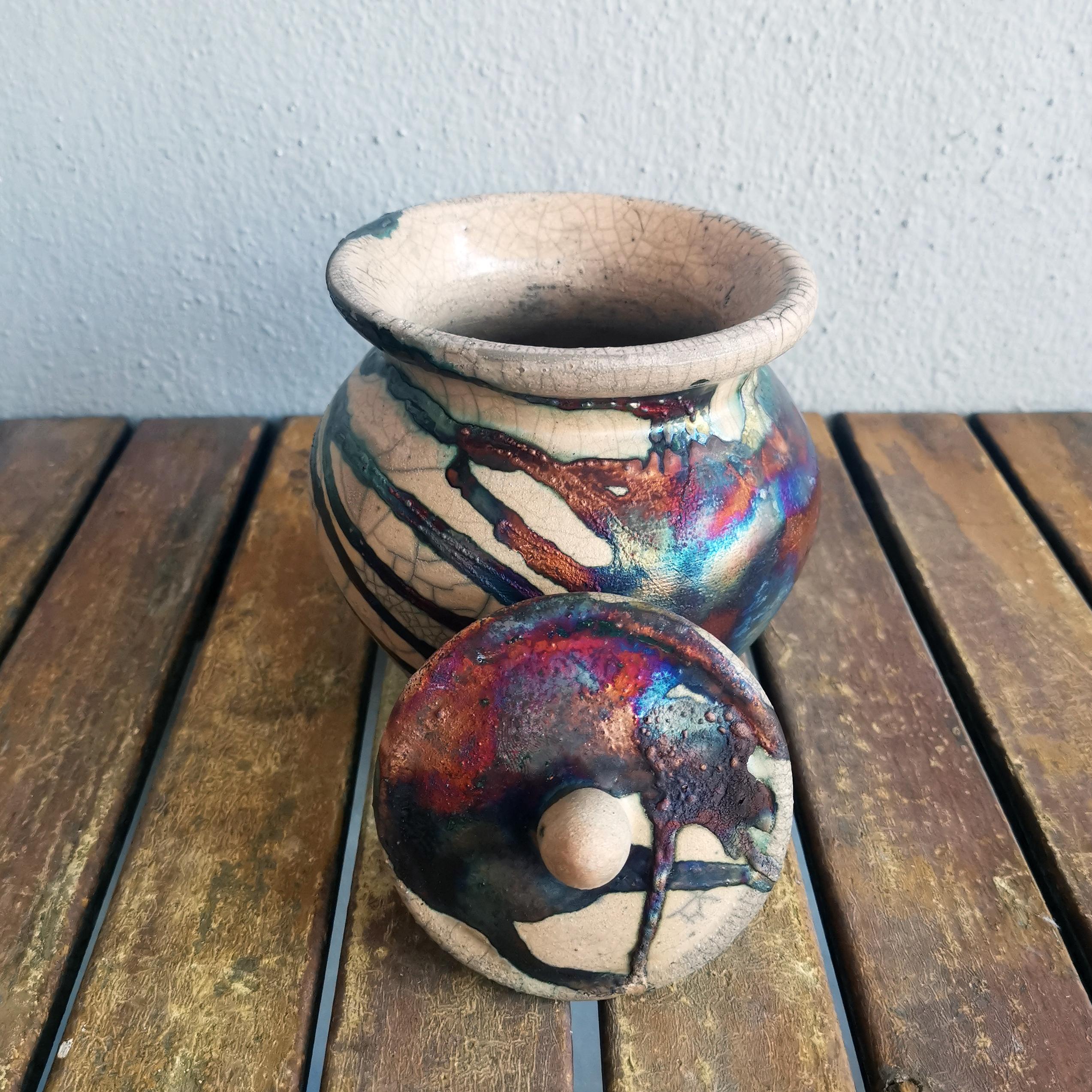 Malaysian Heiwa Ceramic Urn - Half Copper Matte - Ceramic Raku Pottery For Sale