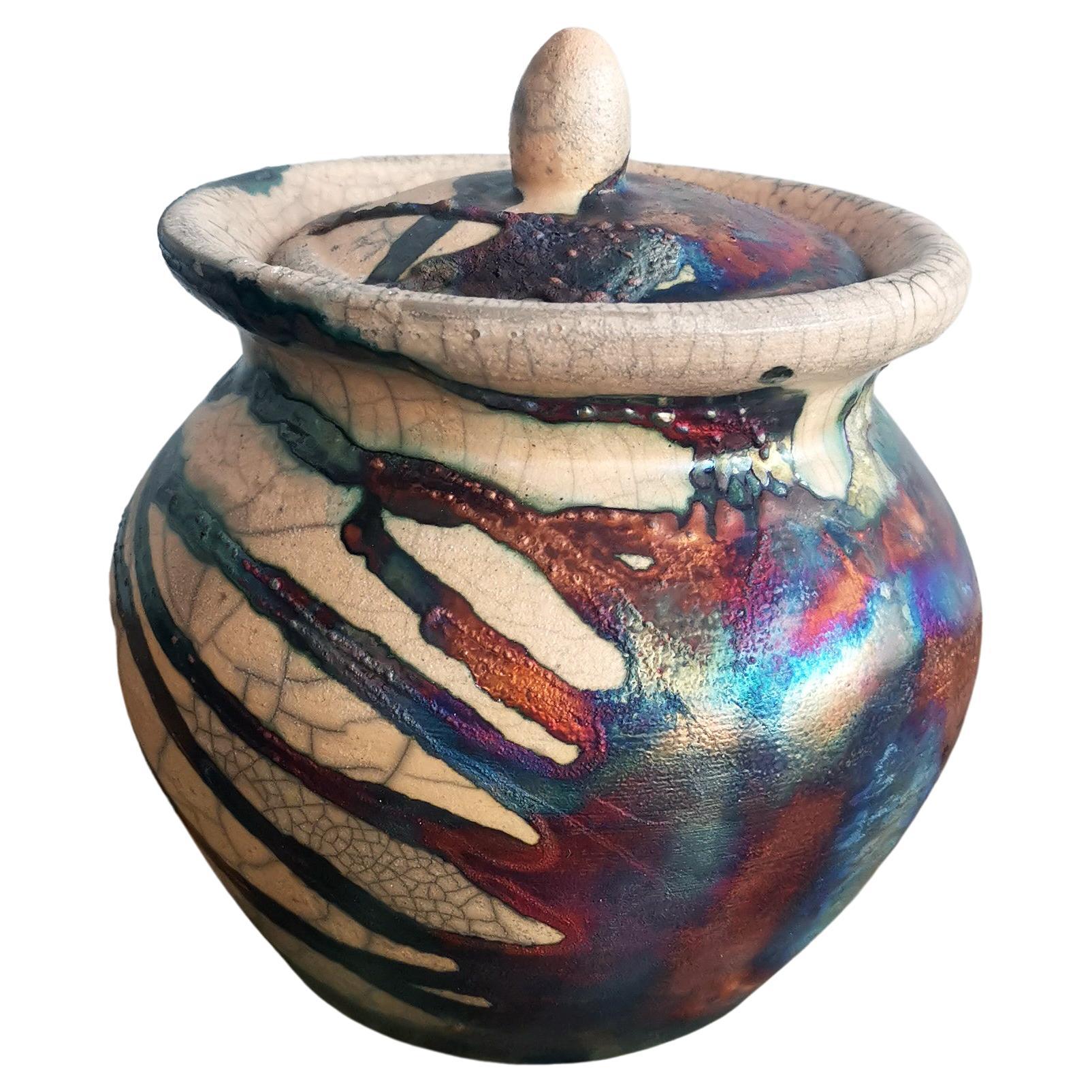 Heiwa Ceramic Urn - Half Copper Matte - Ceramic Raku Pottery For Sale