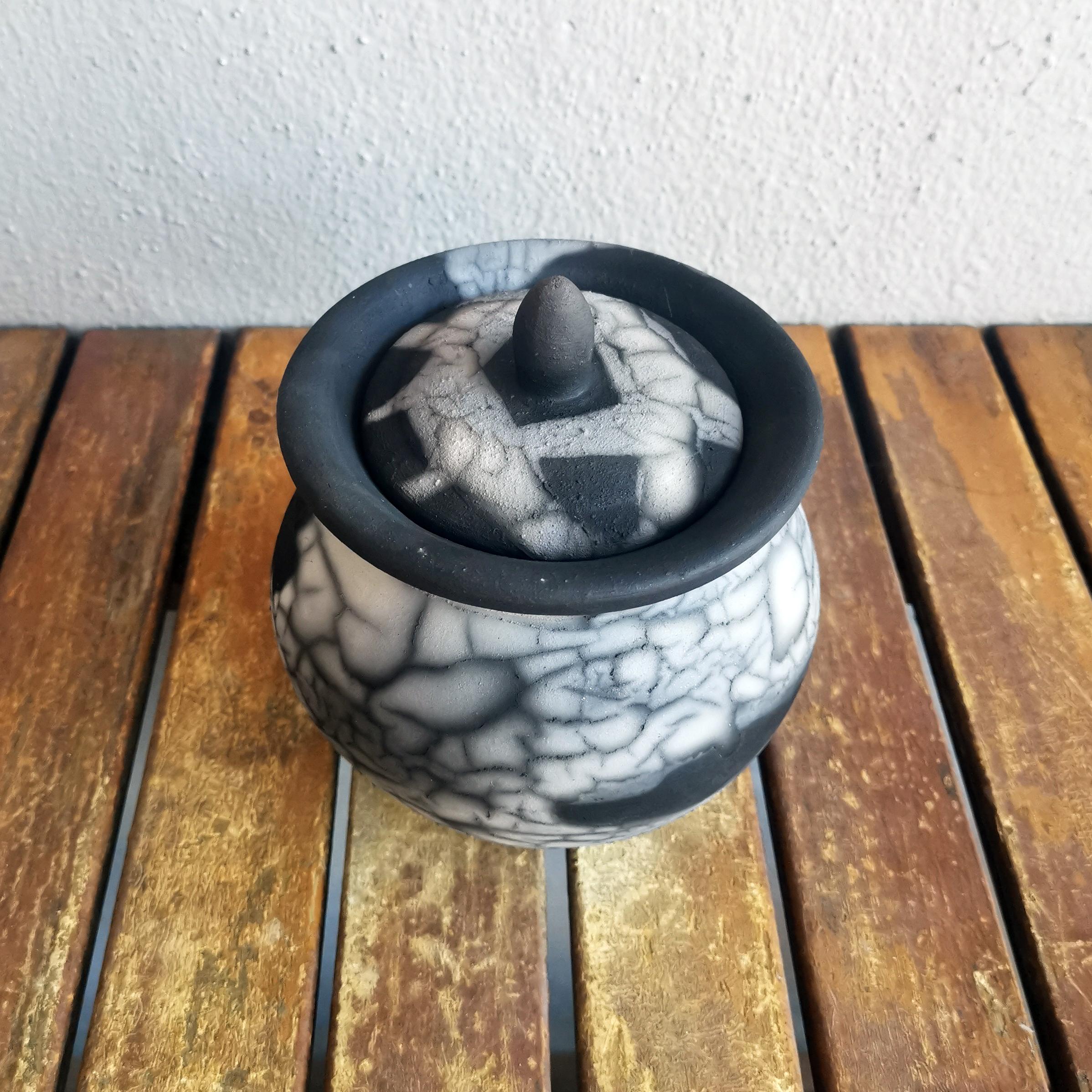Modern Heiwa Ceramic Urn, Smoked Raku, Ceramic Raku Pottery For Sale