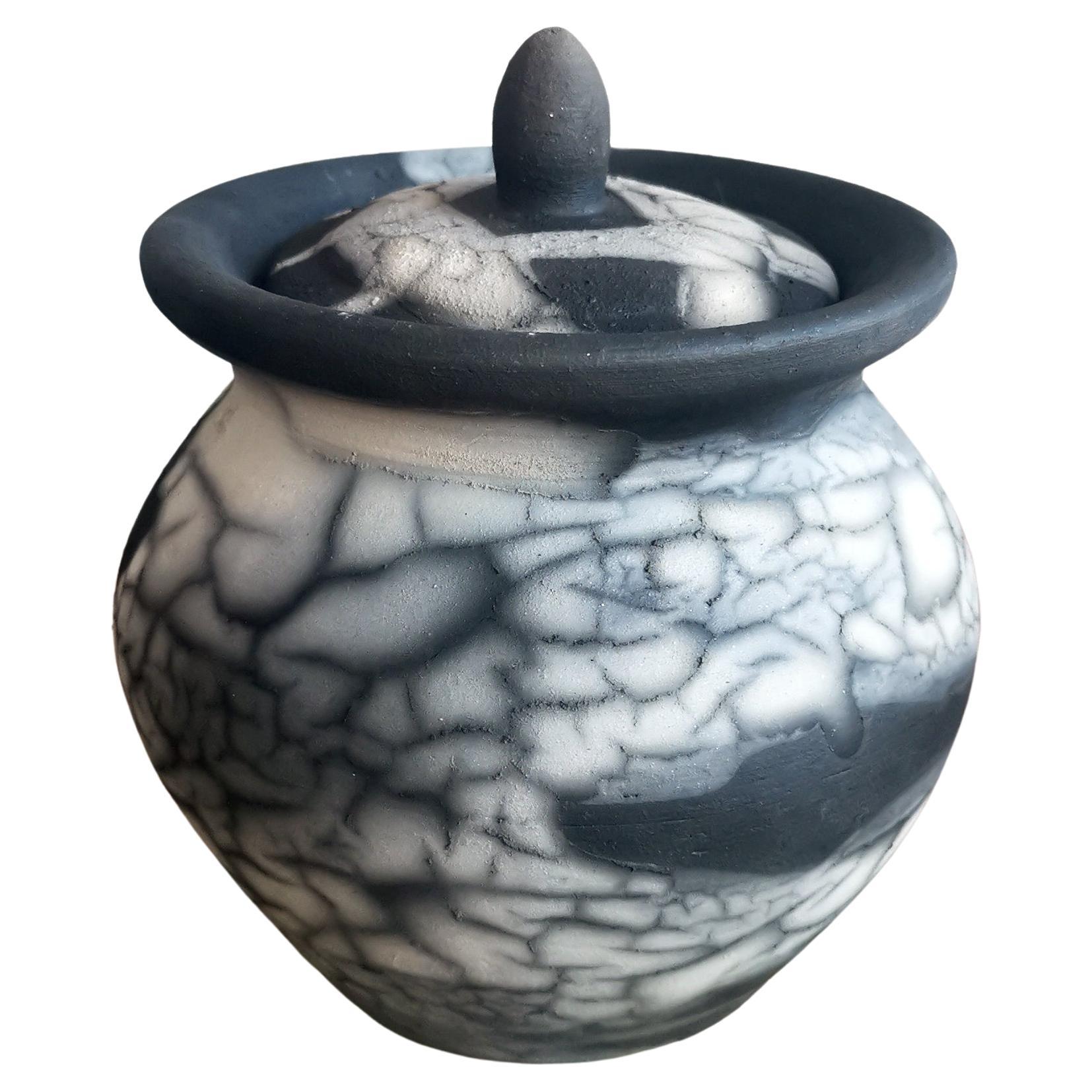 Heiwa Ceramic Urn, Smoked Raku, Ceramic Raku Pottery For Sale