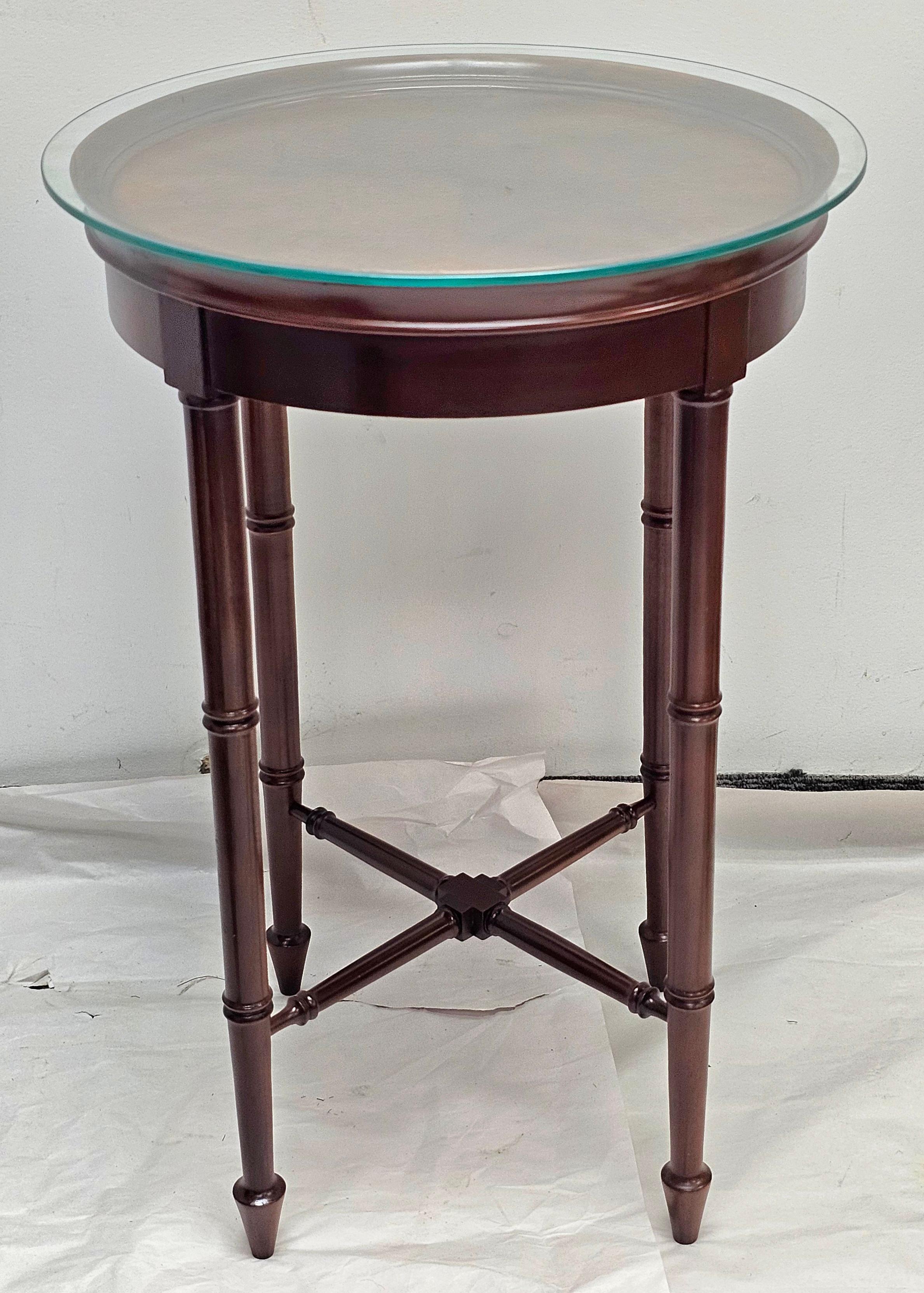 Hekman Cherry Bookmatched Faux-Bamboo Round Candle Stand with Protective Glass For Sale 3