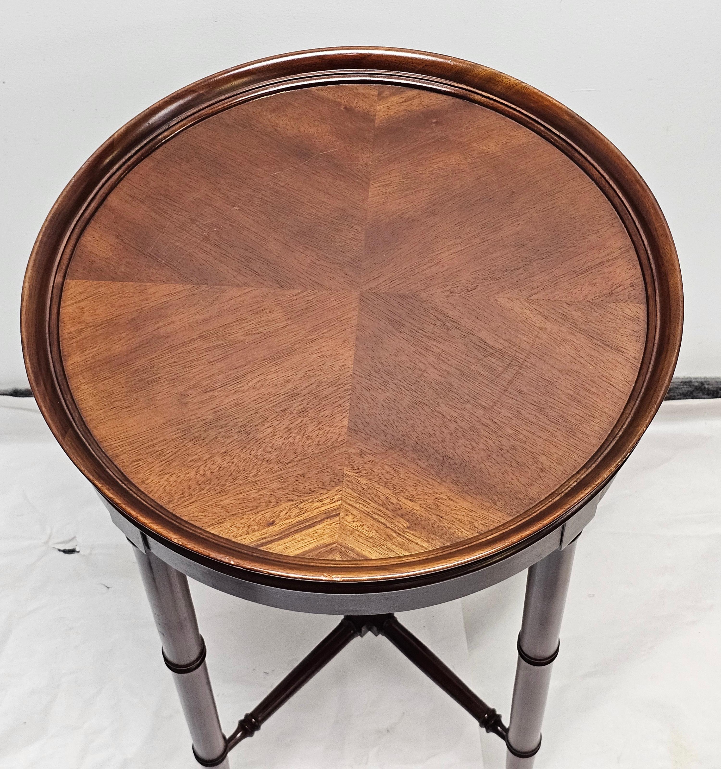 Hekman Cherry Bookmatched Faux-Bamboo Round Candle Stand with Protective Glass For Sale 4