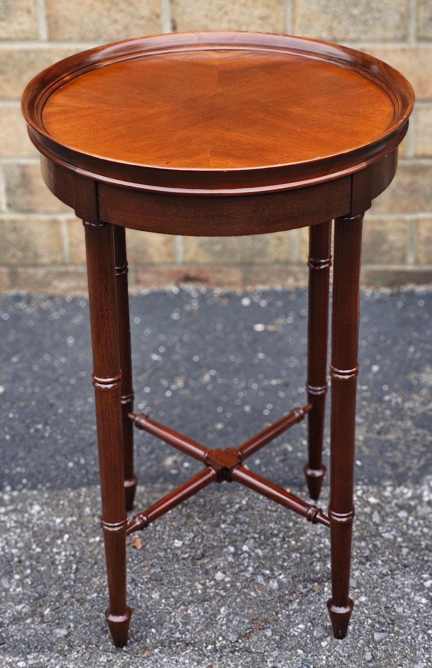 Hekman Cherry BookmatchedFaux-Bamboo Round Candle Stand with Protective Glass Top
Measures 11