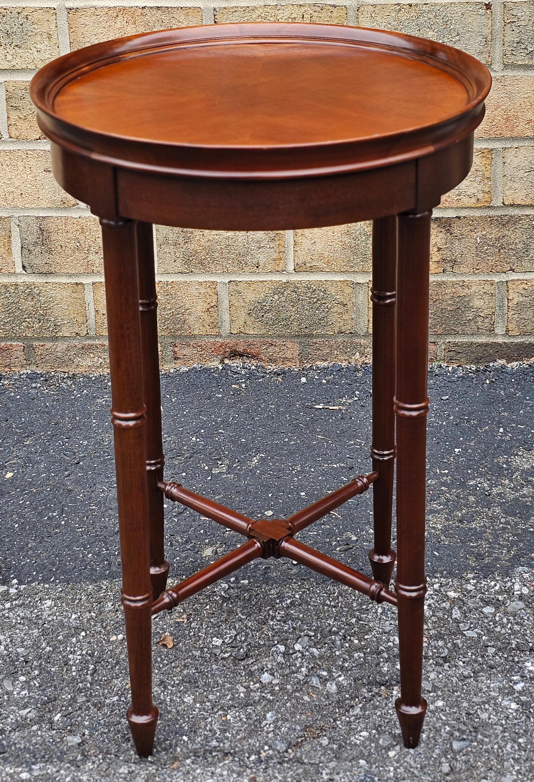 Regency Hekman Cherry Bookmatched Faux-Bamboo Round Candle Stand with Protective Glass For Sale