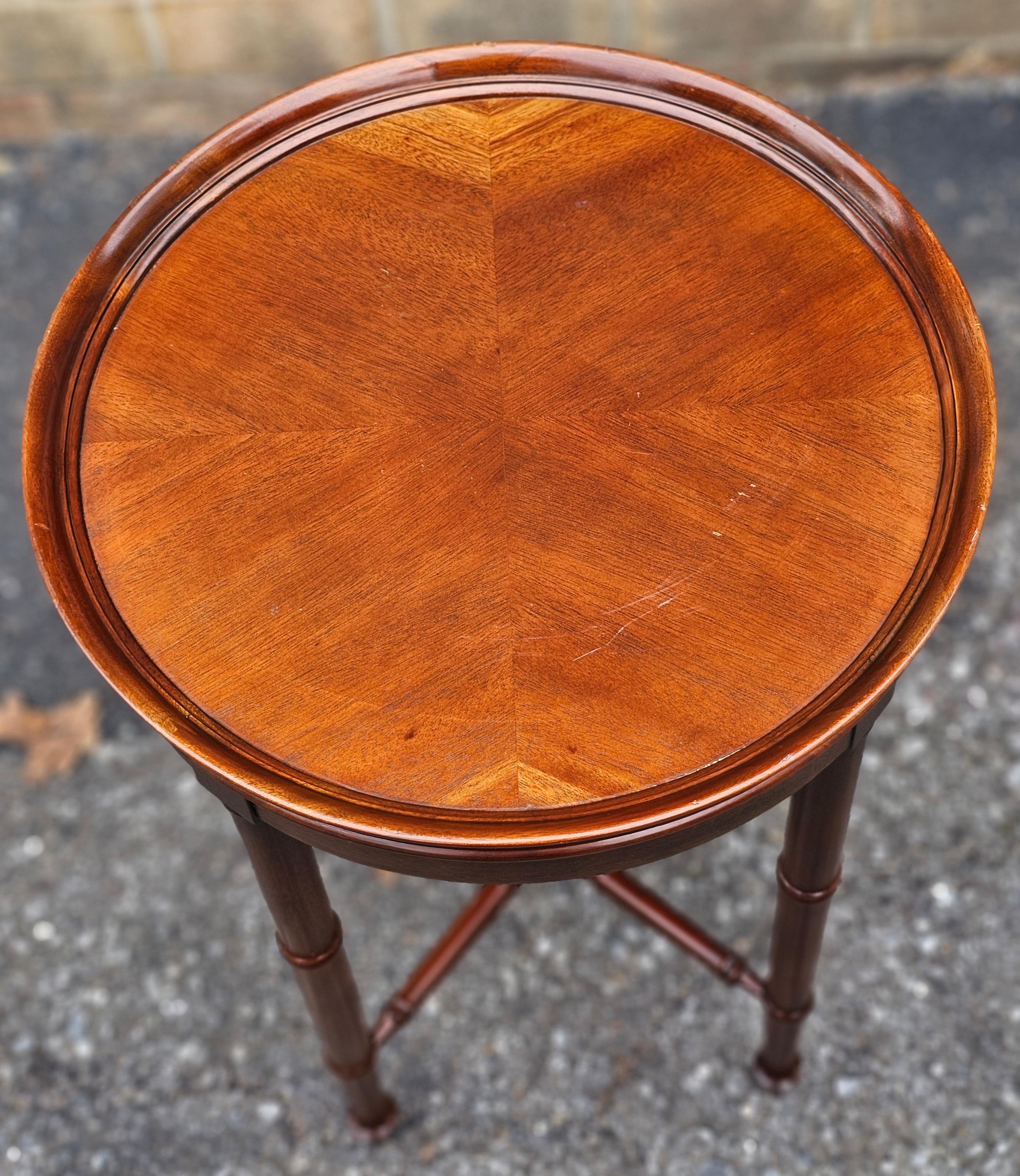Unknown Hekman Cherry Bookmatched Faux-Bamboo Round Candle Stand with Protective Glass For Sale
