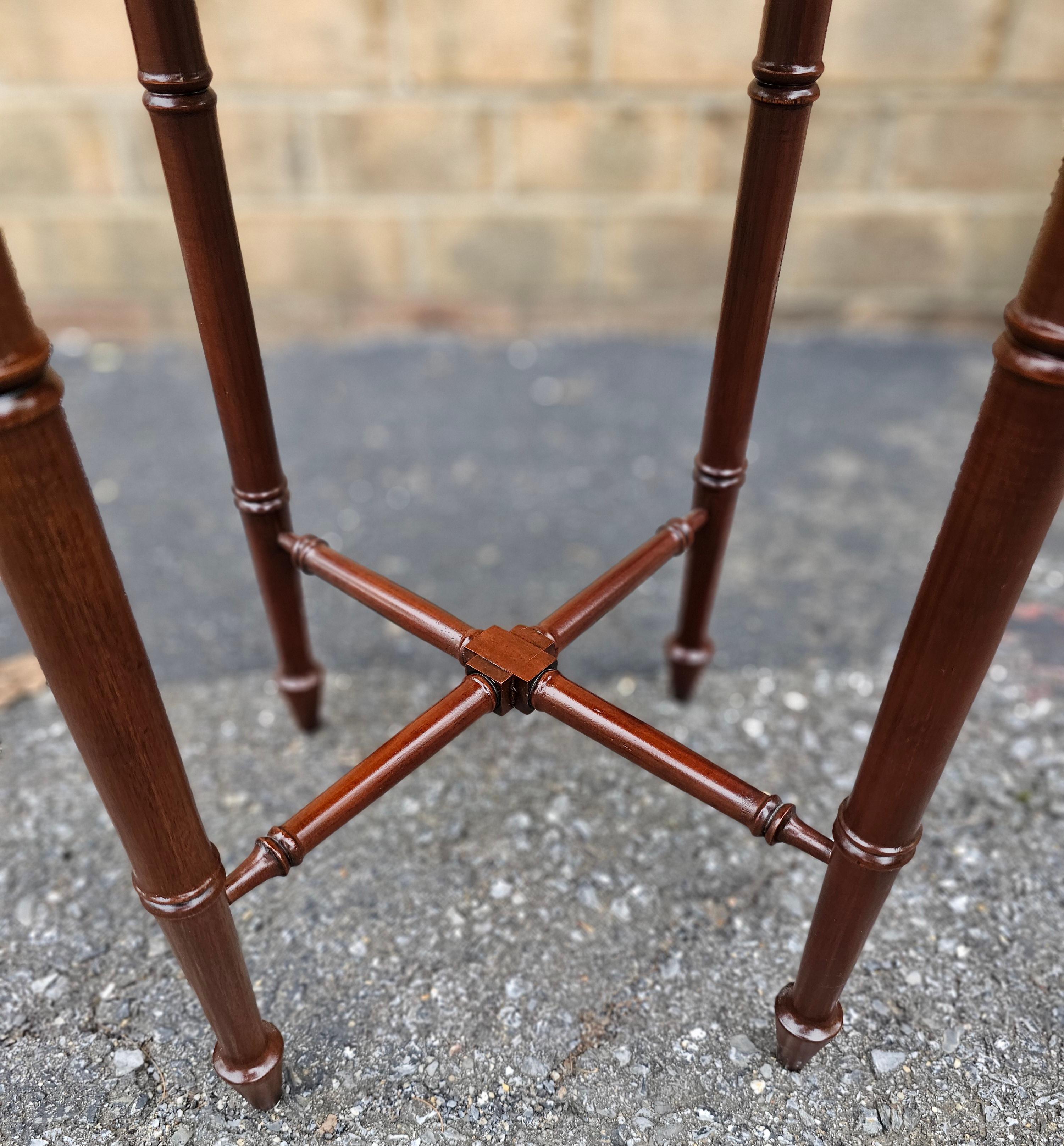 Faux Bamboo Hekman Cherry Bookmatched Faux-Bamboo Round Candle Stand with Protective Glass For Sale