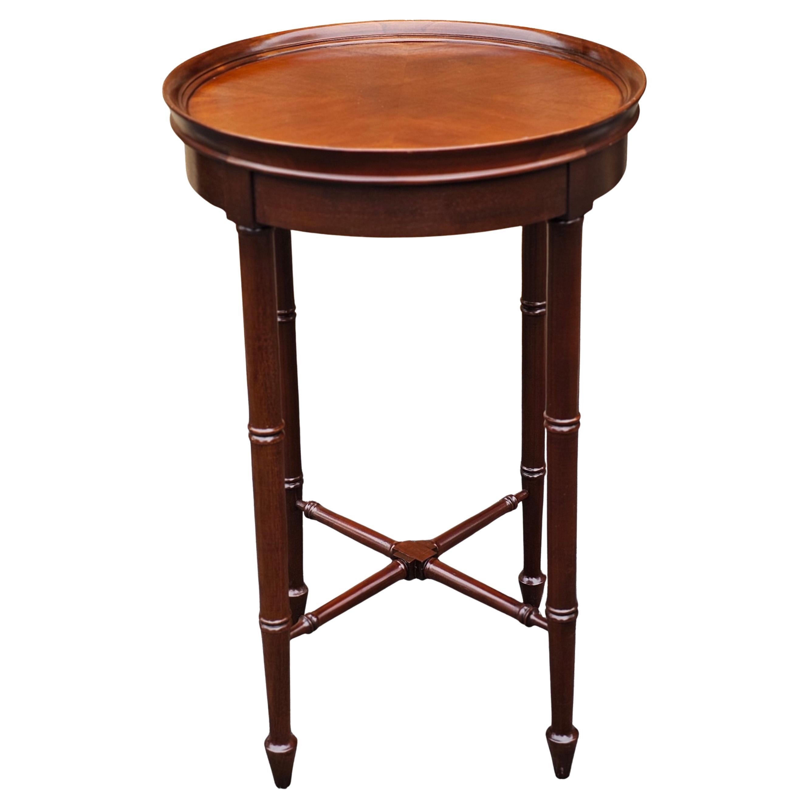 Hekman Cherry Bookmatched Faux-Bamboo Round Candle Stand with Protective Glass For Sale