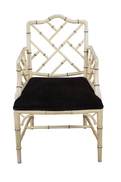 Hekman Chinese Chippendale off White Bamboo Form Armchair Brown Suede Seat