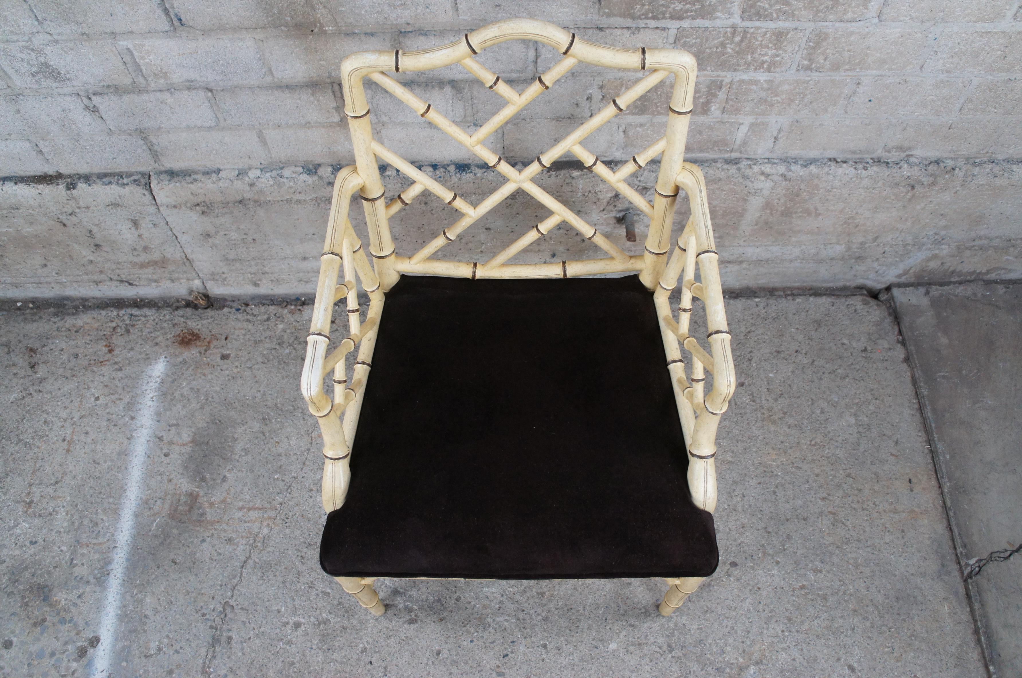 Hekman Chinese Chippendale off White Bamboo Form Armchair Brown Suede Seat 1