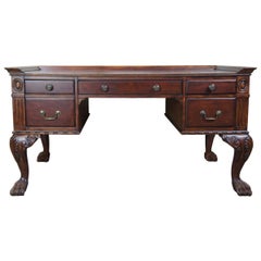 Vintage Hekman Chippendale Style Hairy Paw Foot Mahogany Office Library Writing Desk