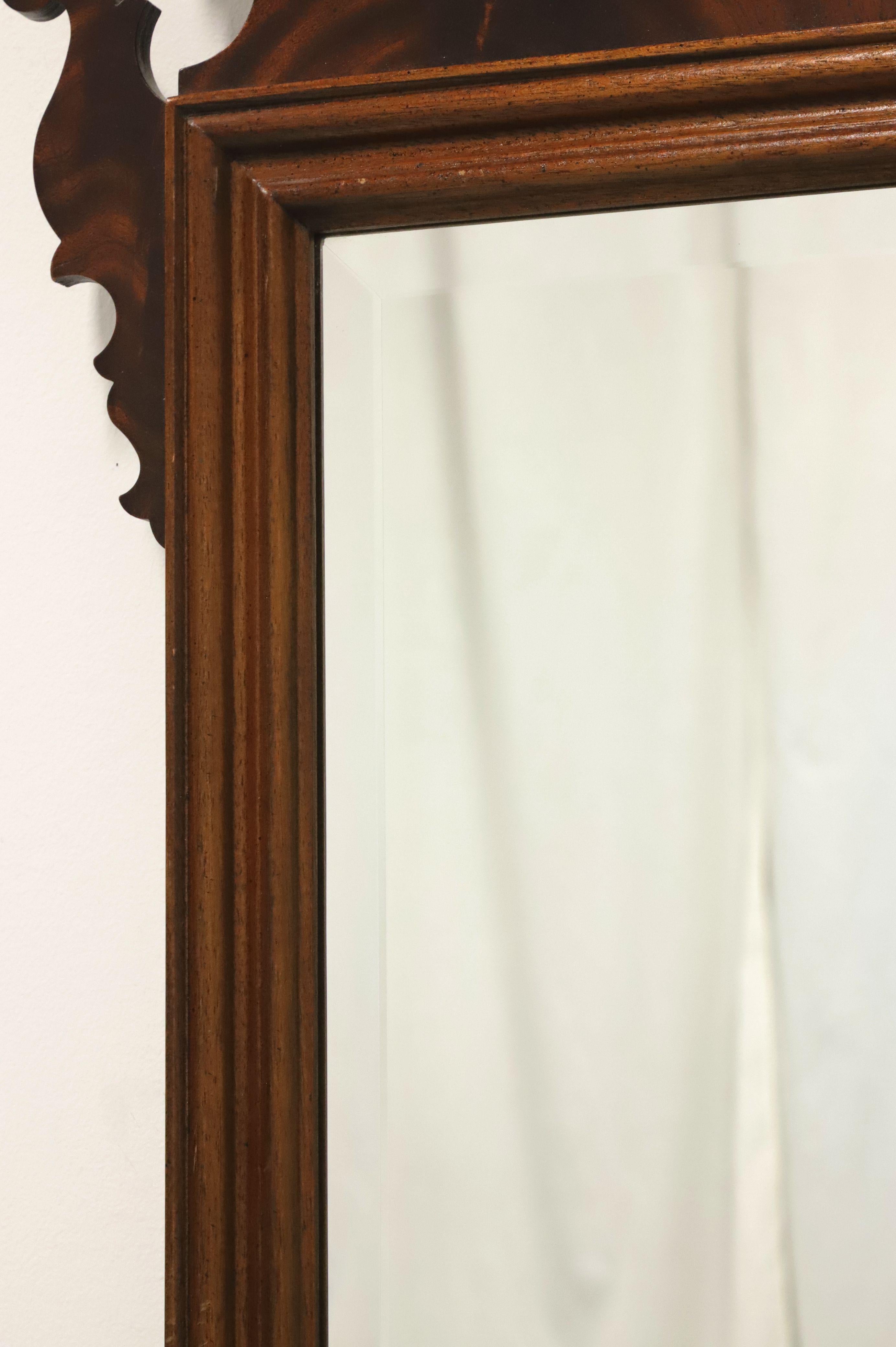 American HEKMAN Crotch Mahogany Chippendale Beveled Wall Mirror For Sale