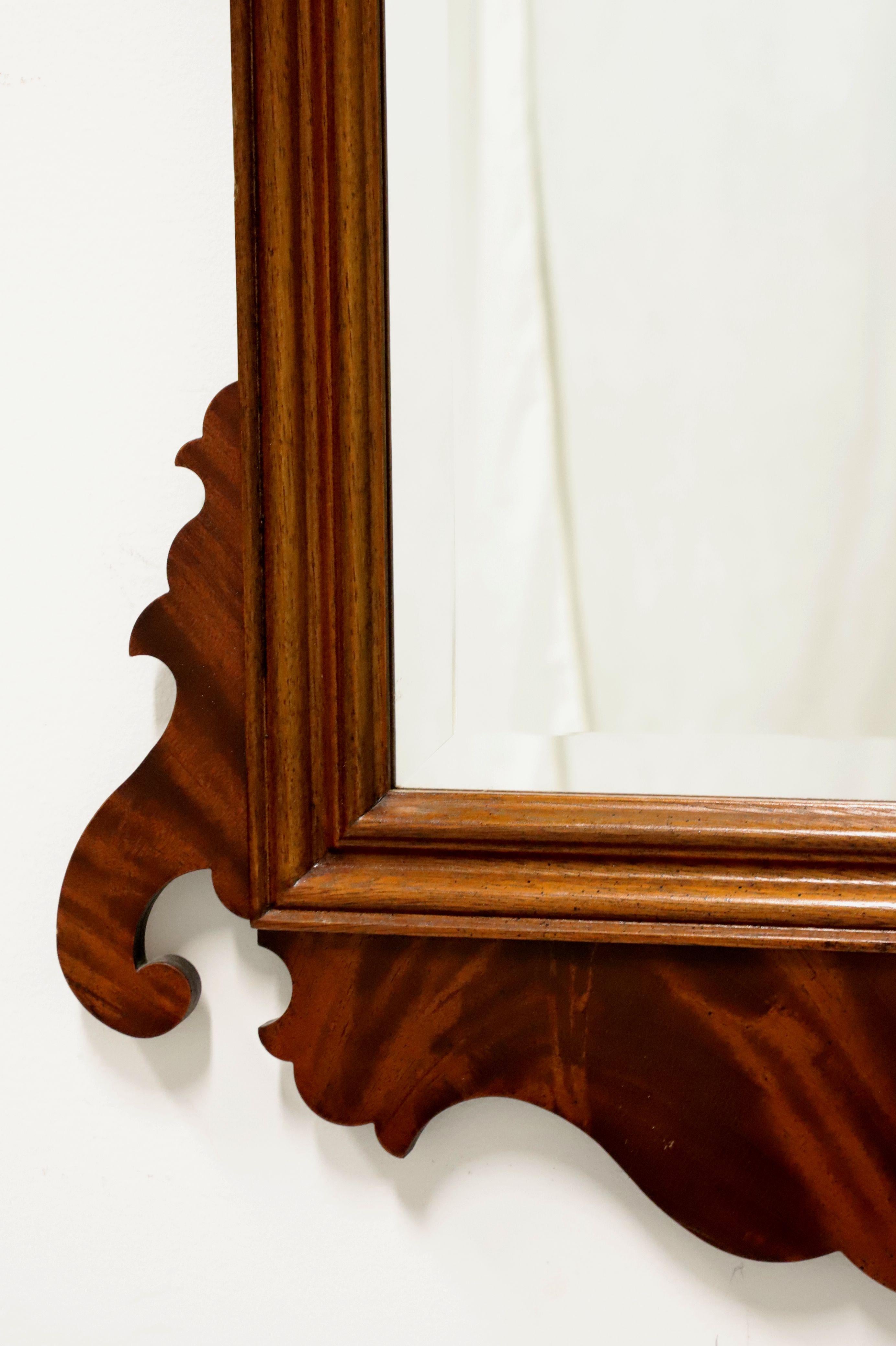 20th Century HEKMAN Crotch Mahogany Chippendale Beveled Wall Mirror For Sale