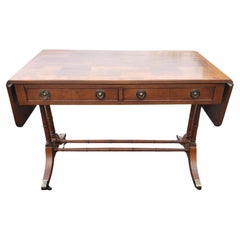Hekman Drop-Leaf Marquetry Bookmatched 2-Drawer Writing Desk on Wheels