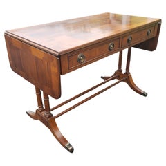Vintage Hekman Drop-Leaf Marquetry Bookmatched 2-Drawer Writing Desk on Wheels