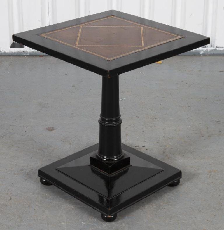 Hekman Ebonized Wood Leather Top Pedestal Table In Good Condition For Sale In New York, NY
