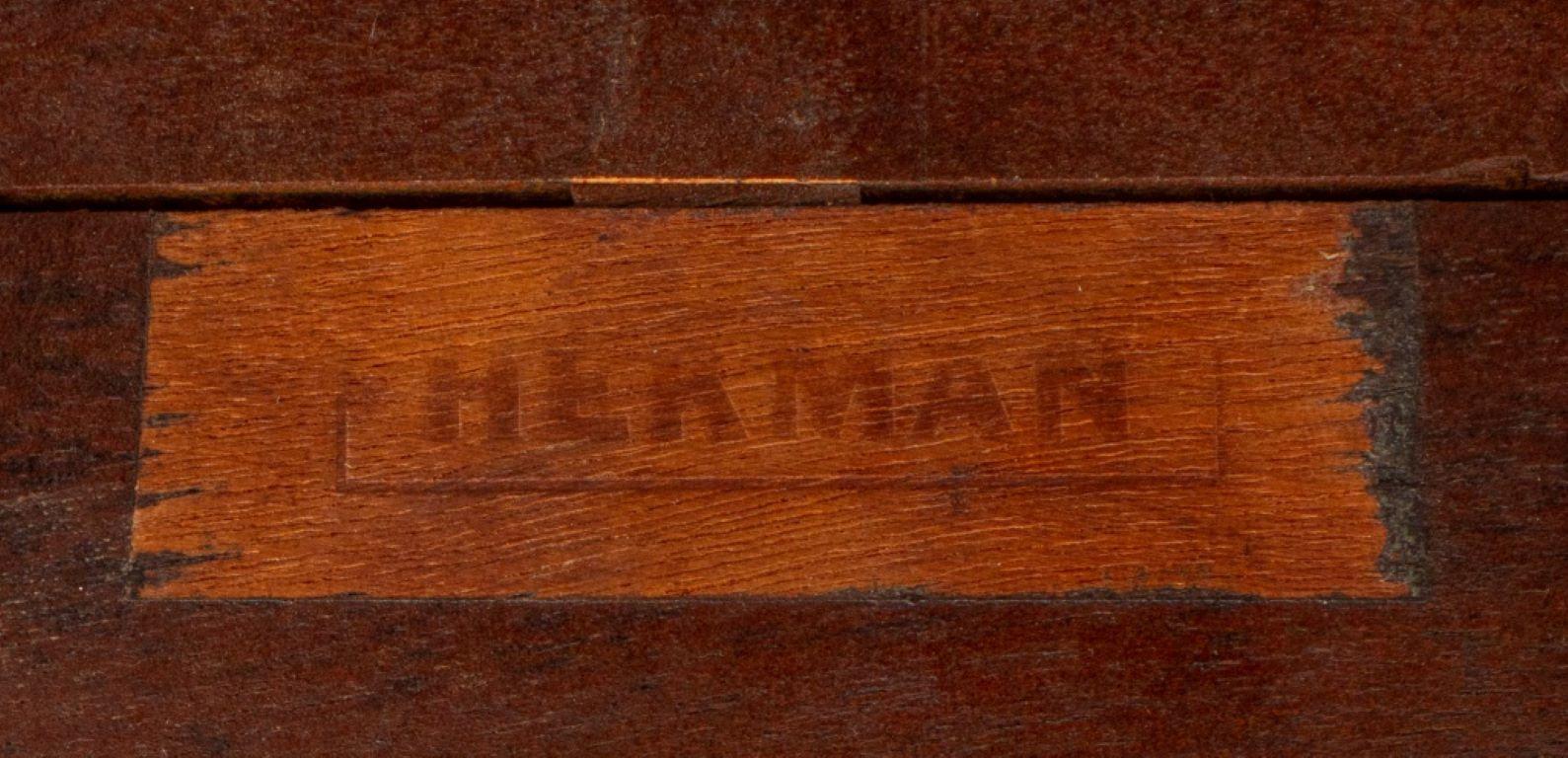 Hekman Ebonized Wood Leather Top Pedestal Table For Sale 2