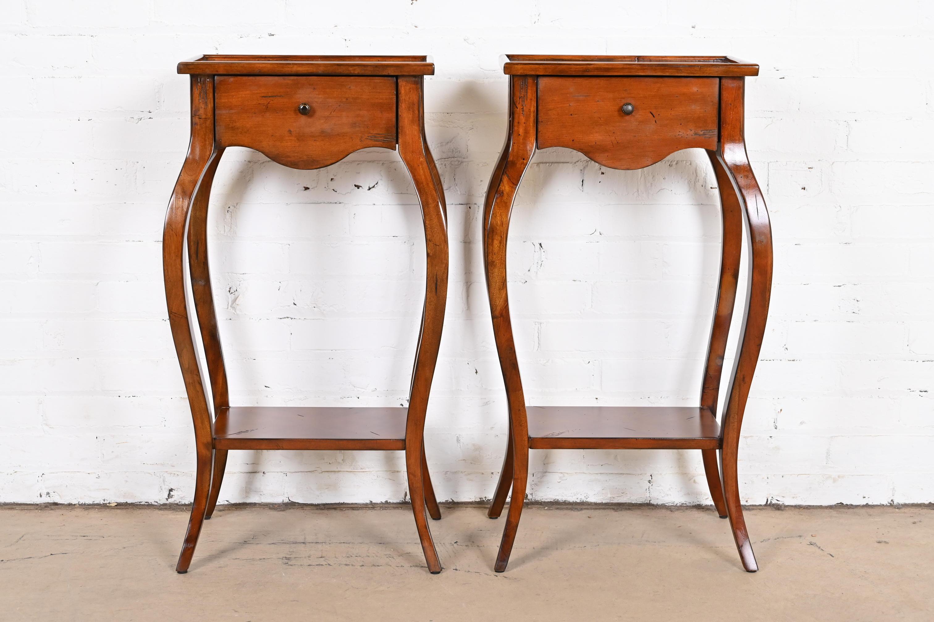 20th Century Hekman French Provincial Cherry Wood Nightstands, Pair