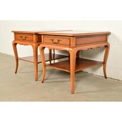 Hekman French Provincial Louis XV Carved Walnut Nightstands or Side Tables, Pair